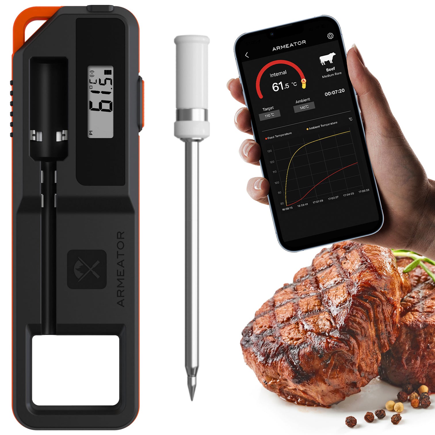 Wireless Meat Thermometer Probe 70M Bluetooth for BBQ Oven  Smoker iOS/Android App - 7Pandas Australia