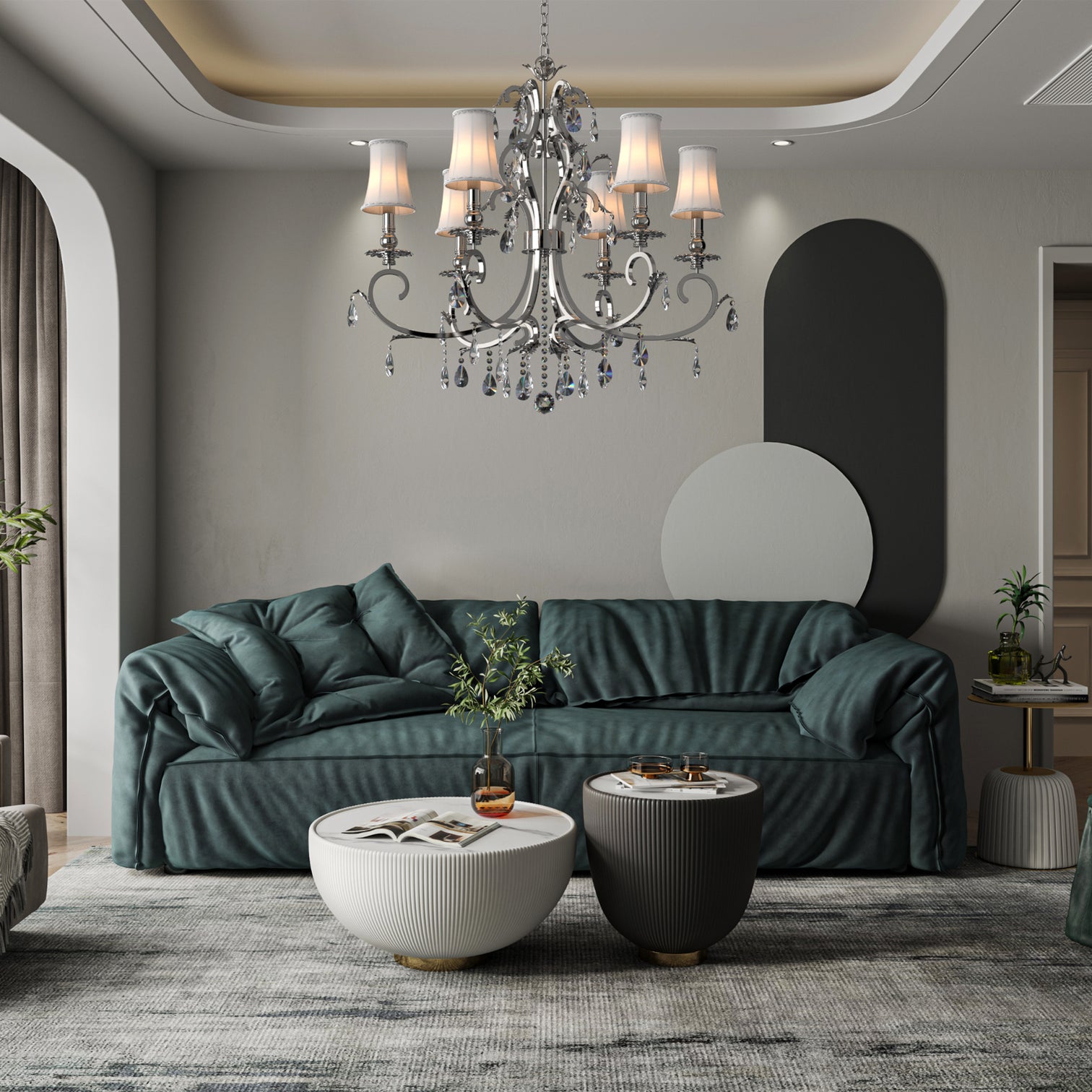 Milano 880mm diameter 6 Lights Silver Luxury K9 Crystal Chandeliers for dining room, living Room E14 Base - 7Pandas Australia