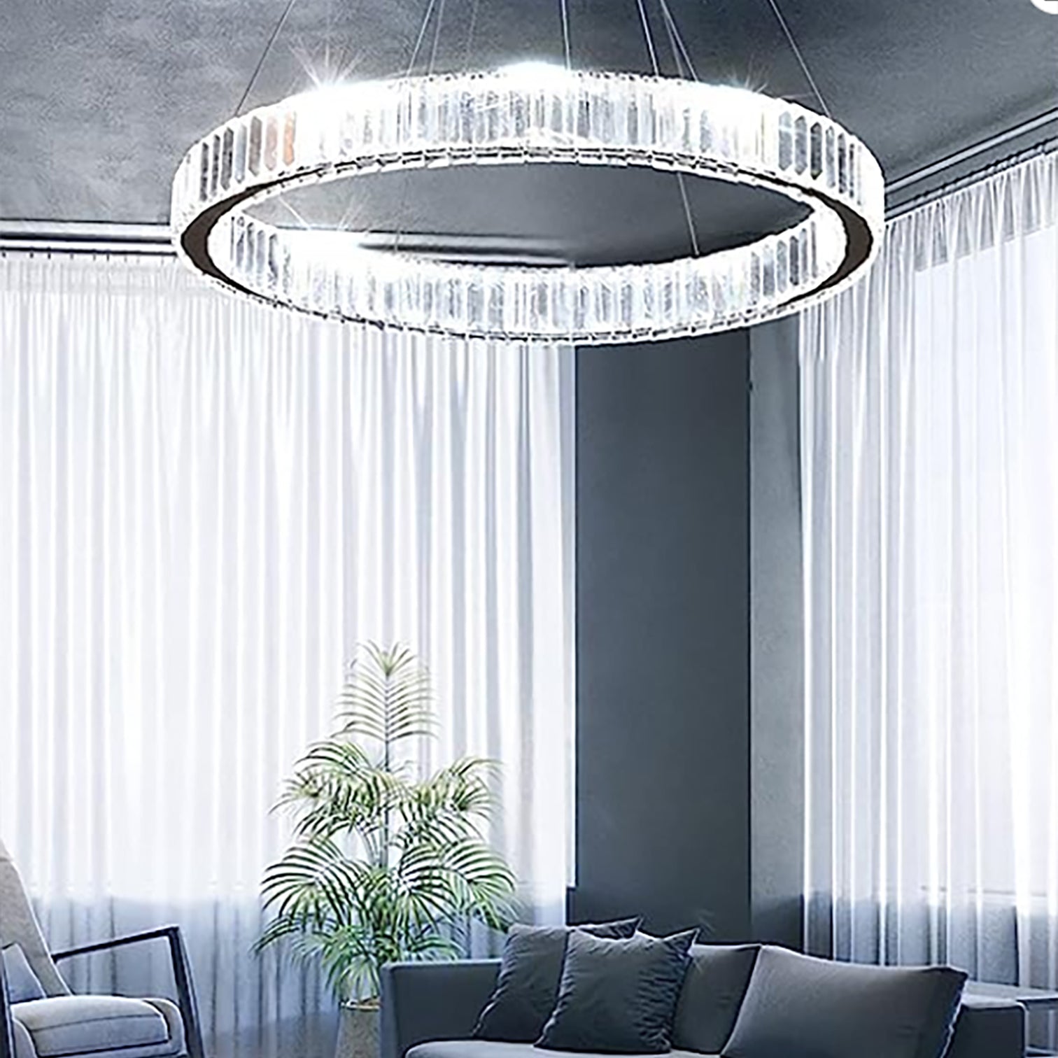 RING Modern Style Round Crystal Chandelier Pendant Light Tri-color - 7Pandas Australia