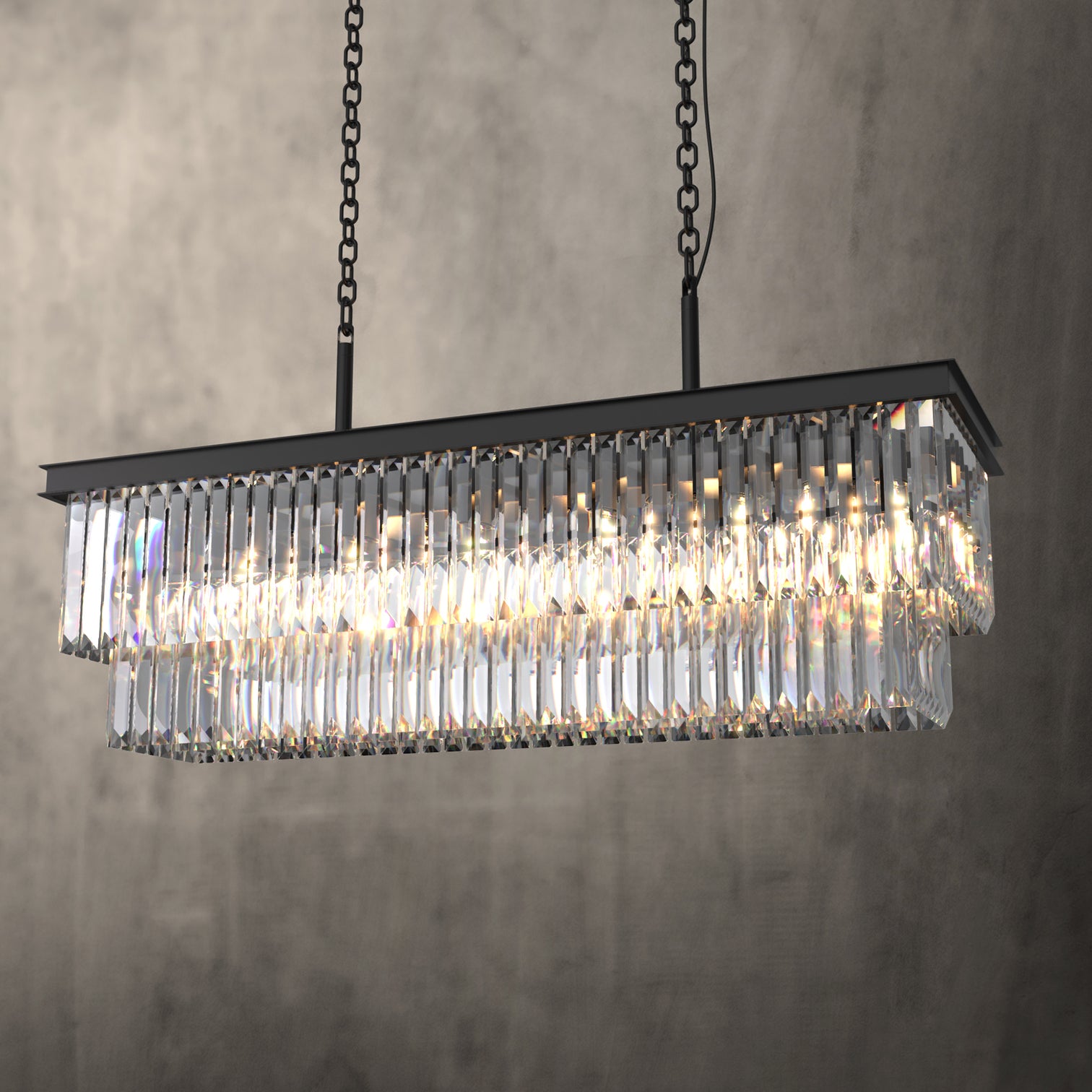 TERRANCE 16-Lights Modern Rectangle K9 Clear Crystal Chandeliers Kitchen Dining Room - 7Pandas Australia