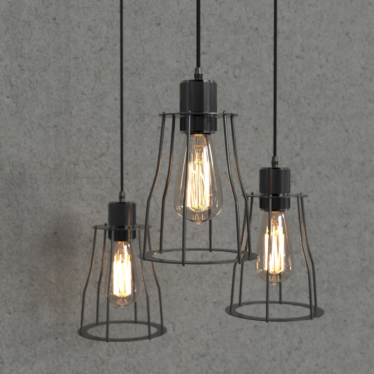ALYX 3PACK Retro Pendant Light Industrial Loft Cage Lamps Indoor E27 Bar Light Black - 7Pandas Australia