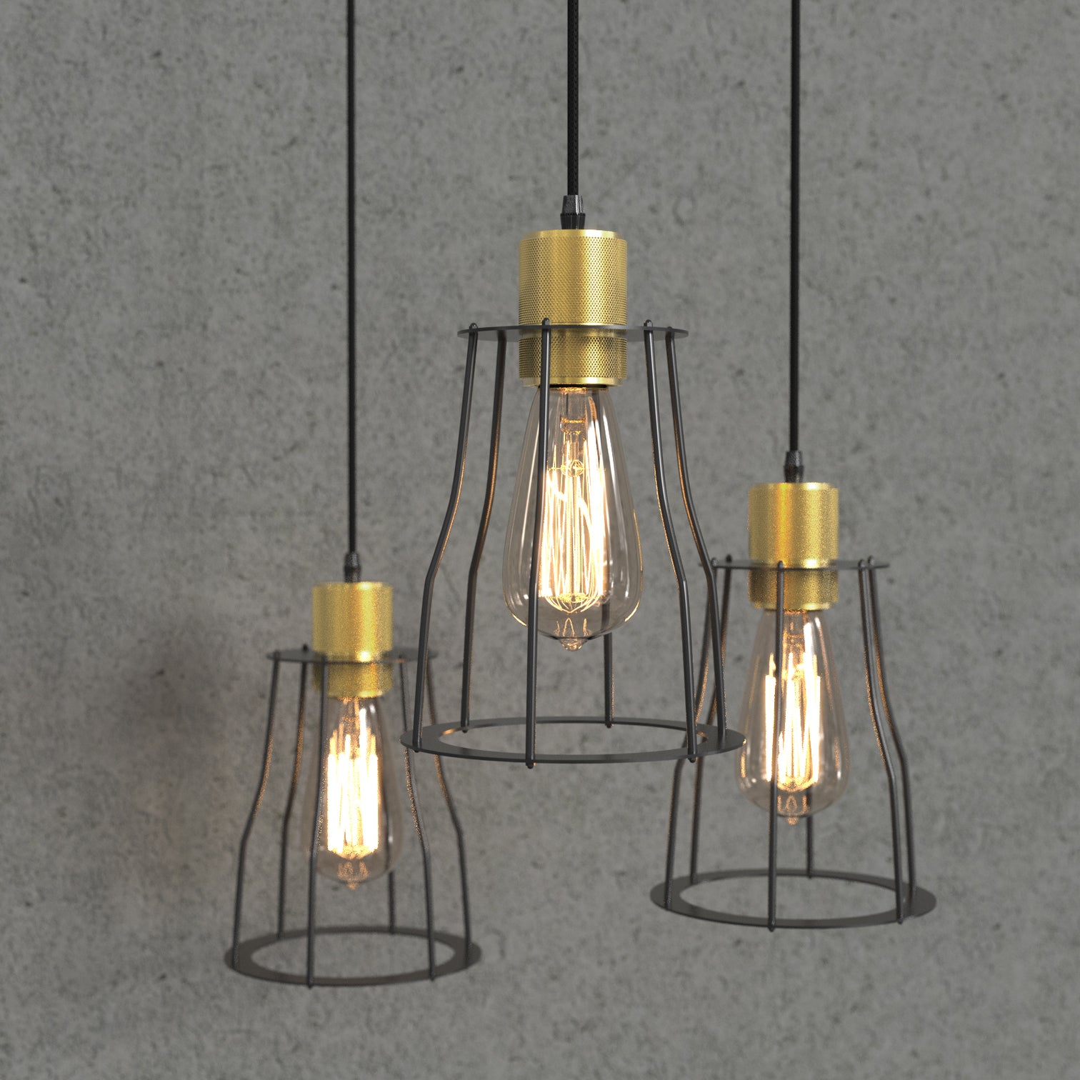 ALYX 3PACK Retro Pendant Light Industrial Loft Cage Lamps Indoor E27 Bar Light Black - 7Pandas Australia