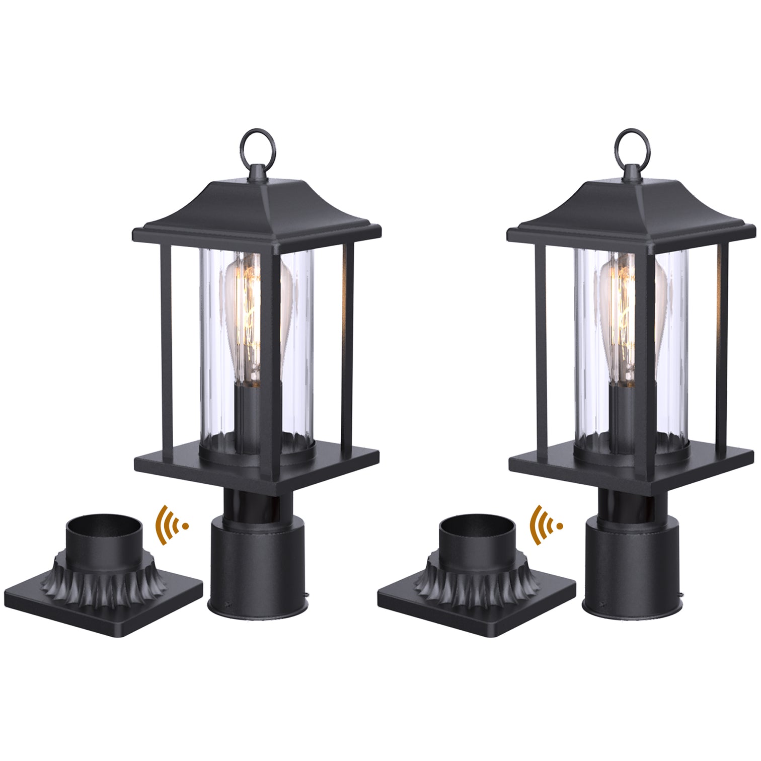 JULIA Outdoor Post Lights with Motion Sensor Dusk to Dawn with Pier Mount Base Matt Black with LED Bulb E27 - 7Pandas Australia