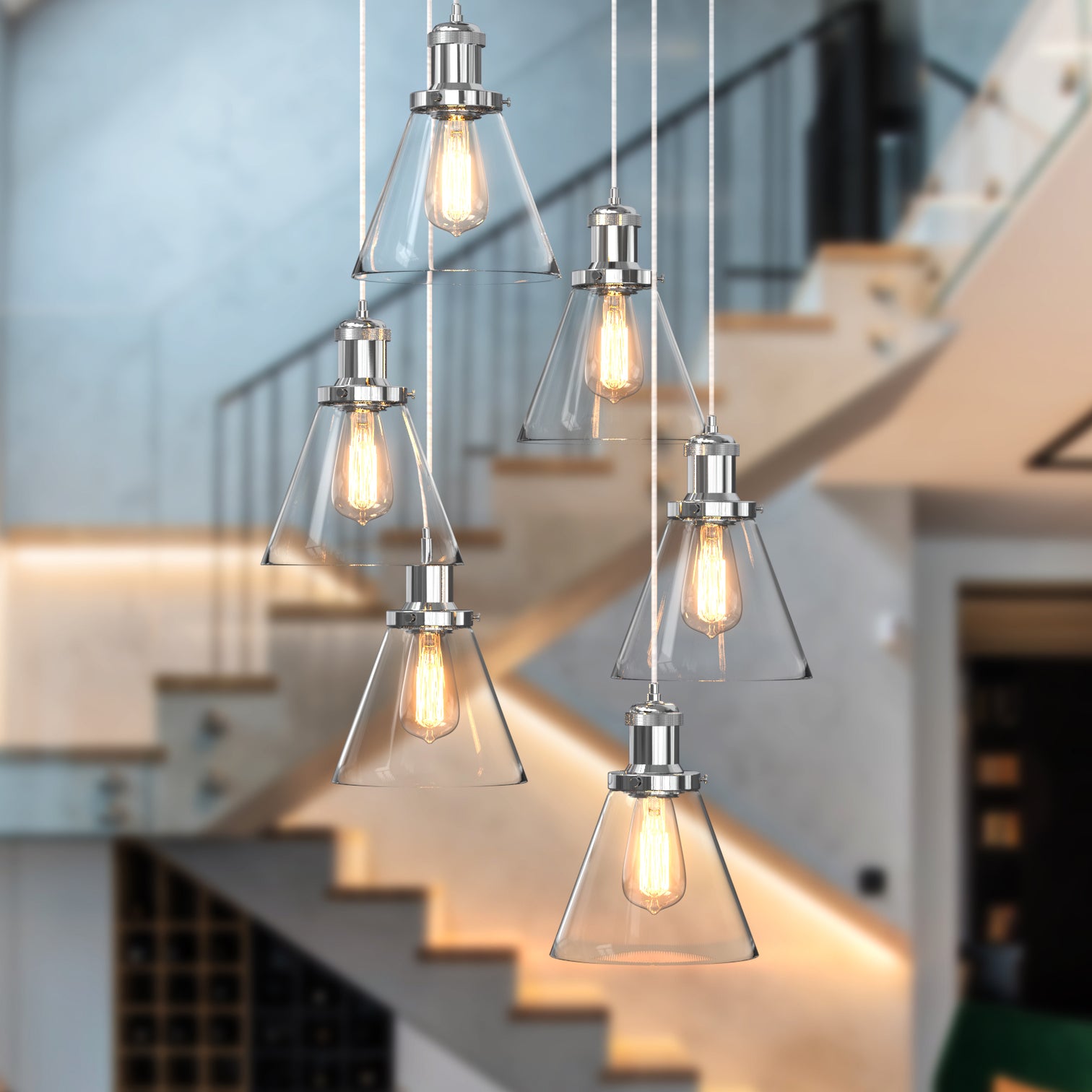 Peny 6-Lights Modern Style Glass Pendant Light Chandeliers Living Room - 7Pandas Australia