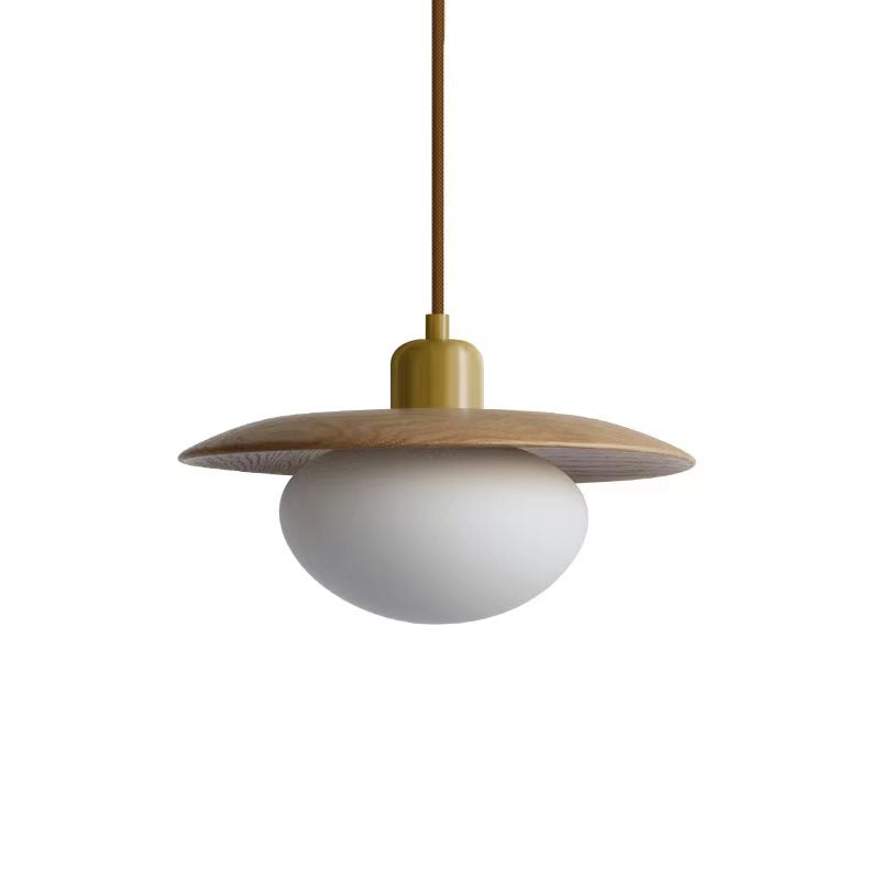 JORDAN Natural Wood Pendant Light with Opal Glass Shade Kitchen Island Dining Room E27 base - 7Pandas Australia