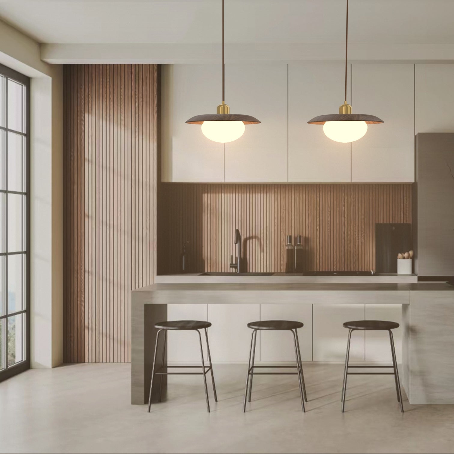 JORDAN Natural Wood Pendant Light with Opal Glass Shade Kitchen Island Dining Room E27 base - 7Pandas Australia