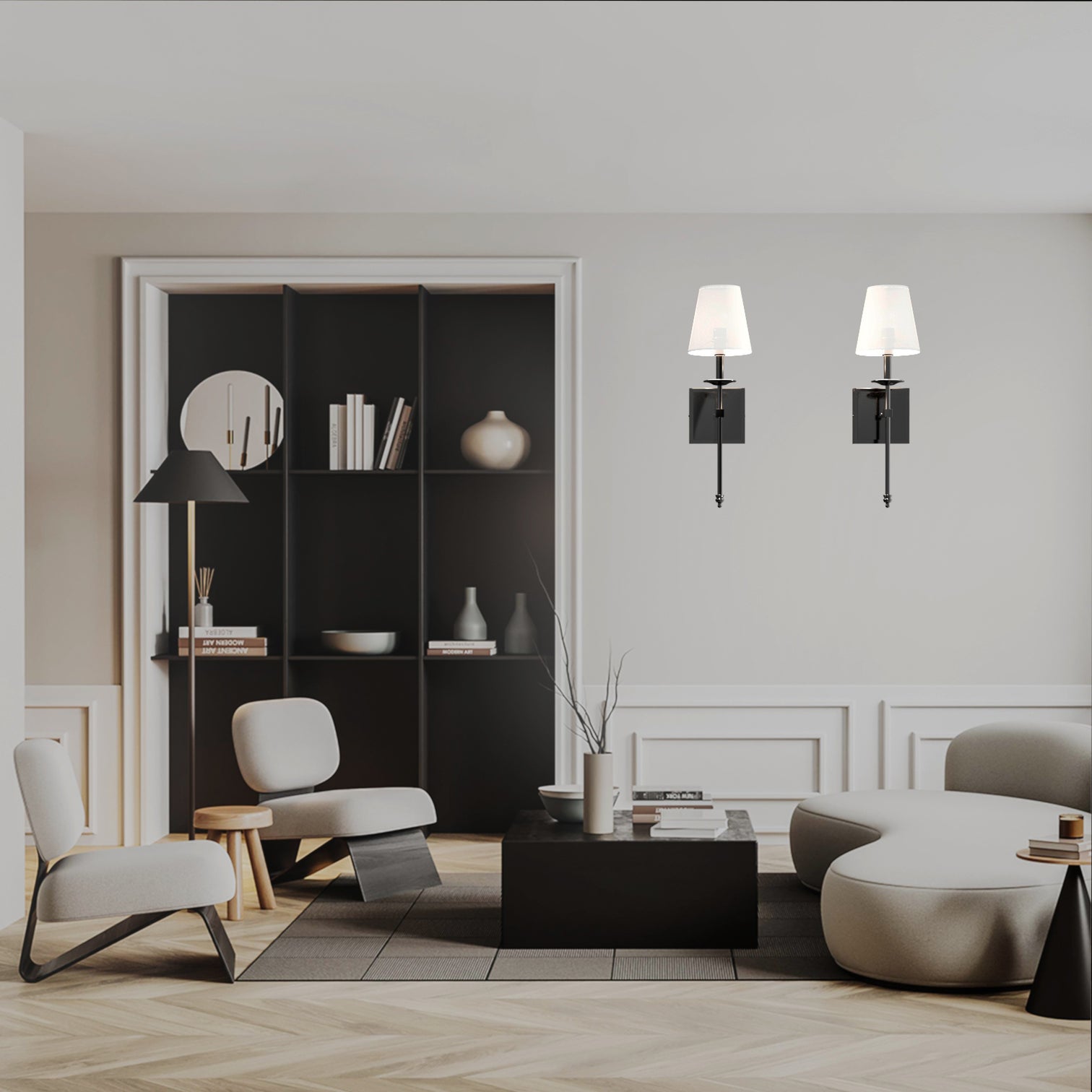 VIKKI Modern Interior Wall Light Aged Brass with White Fabric Shade E14 - 7Pandas Australia