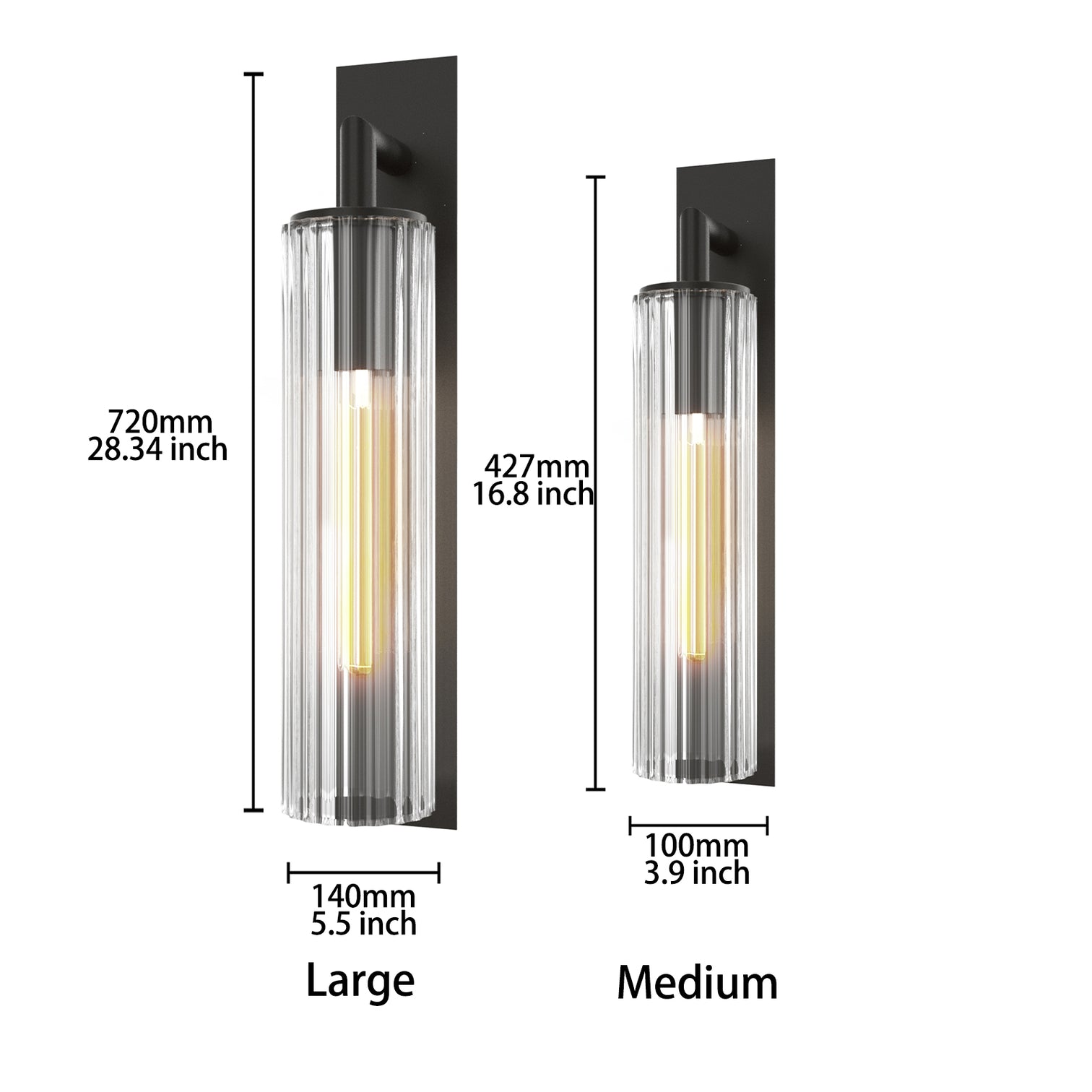 GLORIA Large Modern Exterior Wall Light T185 LED Tube E27 Matt Black IP44 - 7Pandas Australia