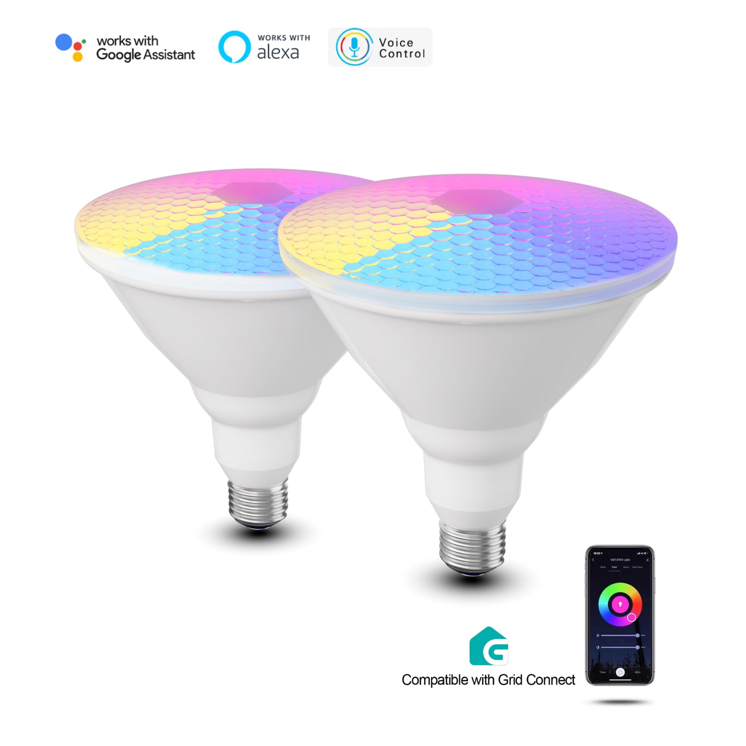 LED Smart PAR38 Alexa Compatible WiFi Color Changing Outdoor Flood Light 12W, RGB Tunable White CCT, Dimmable with Alexa & Google Assistant 2Pack - 7Pandas Australia