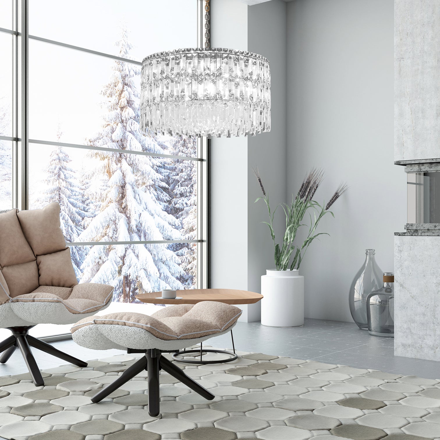 PERONI 600mm Diameter Round Modern Clear Crystal Chandelier Lighting E14 Base - 7Pandas Australia