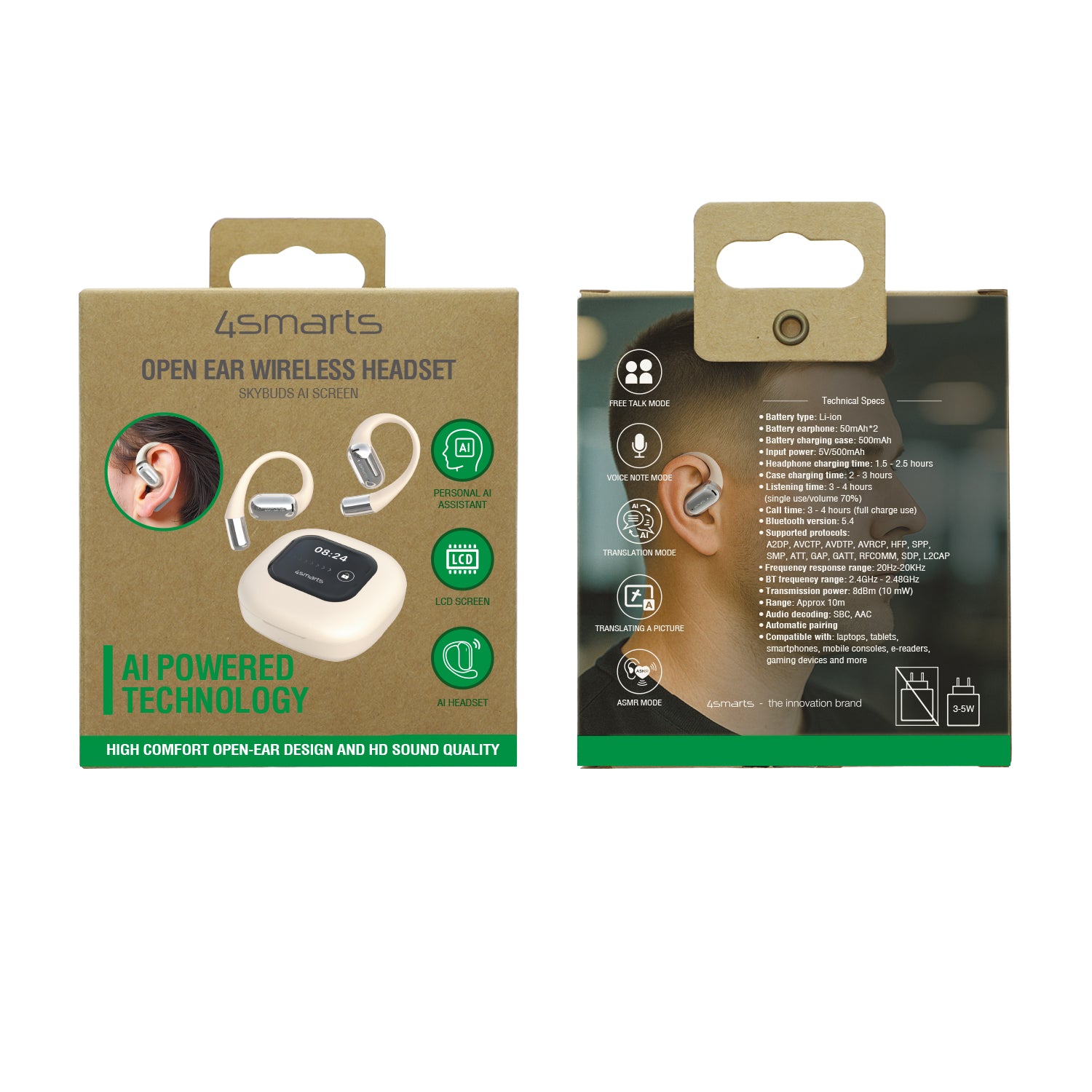 Open-Ear Bluetooth Headset SkyBuds AI Screen Black Beige - 7Pandas Australia