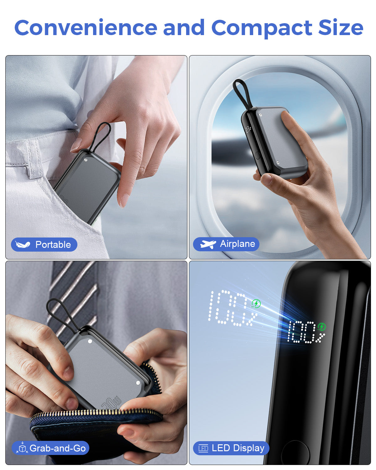 30W PD Power Bank 10000mAh Mini Portable Charger USB-C Cable and USB-C Ports - 7Pandas Australia