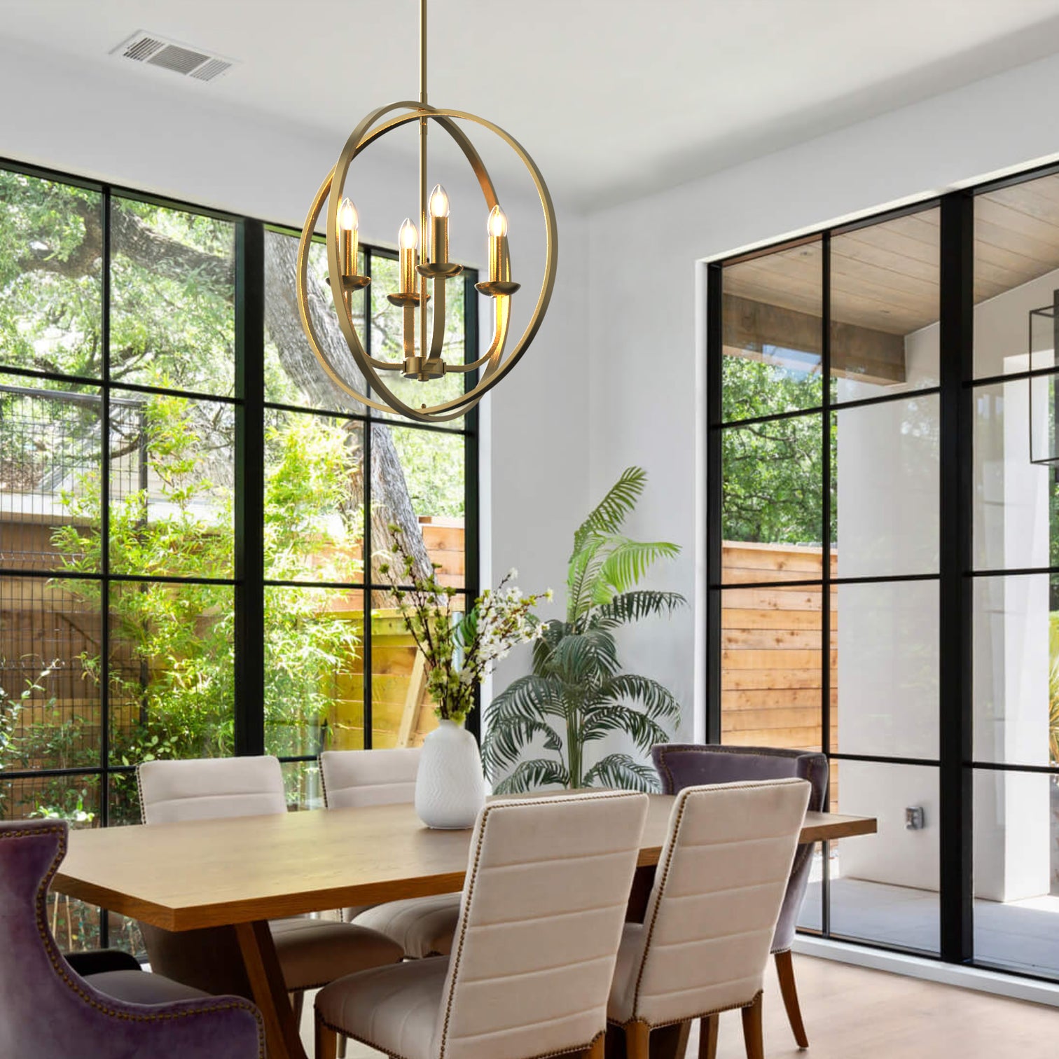 JUSMIN 560mm dia Round Farmhouse Style Chandelier Dining Room Aged Brass - 7Pandas Australia