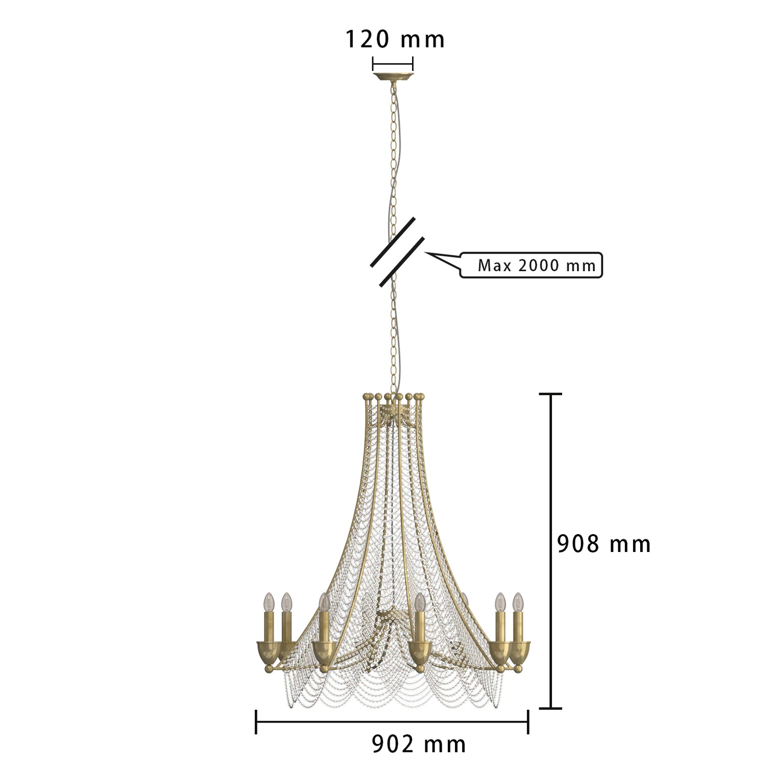 CAIRO Provincial Style 8-Lights Crystal Chandelier High Ceiling Aged Brass - 7Pandas Australia