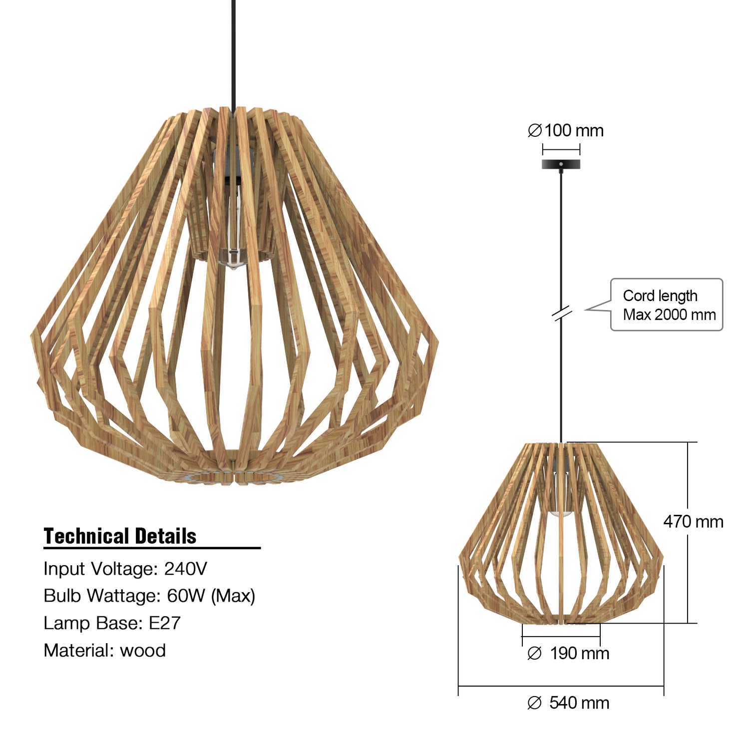 YARA Modern Timber Pendant Light Kitchen Bench top Solid Wood Light Beige - 7Pandas Australia