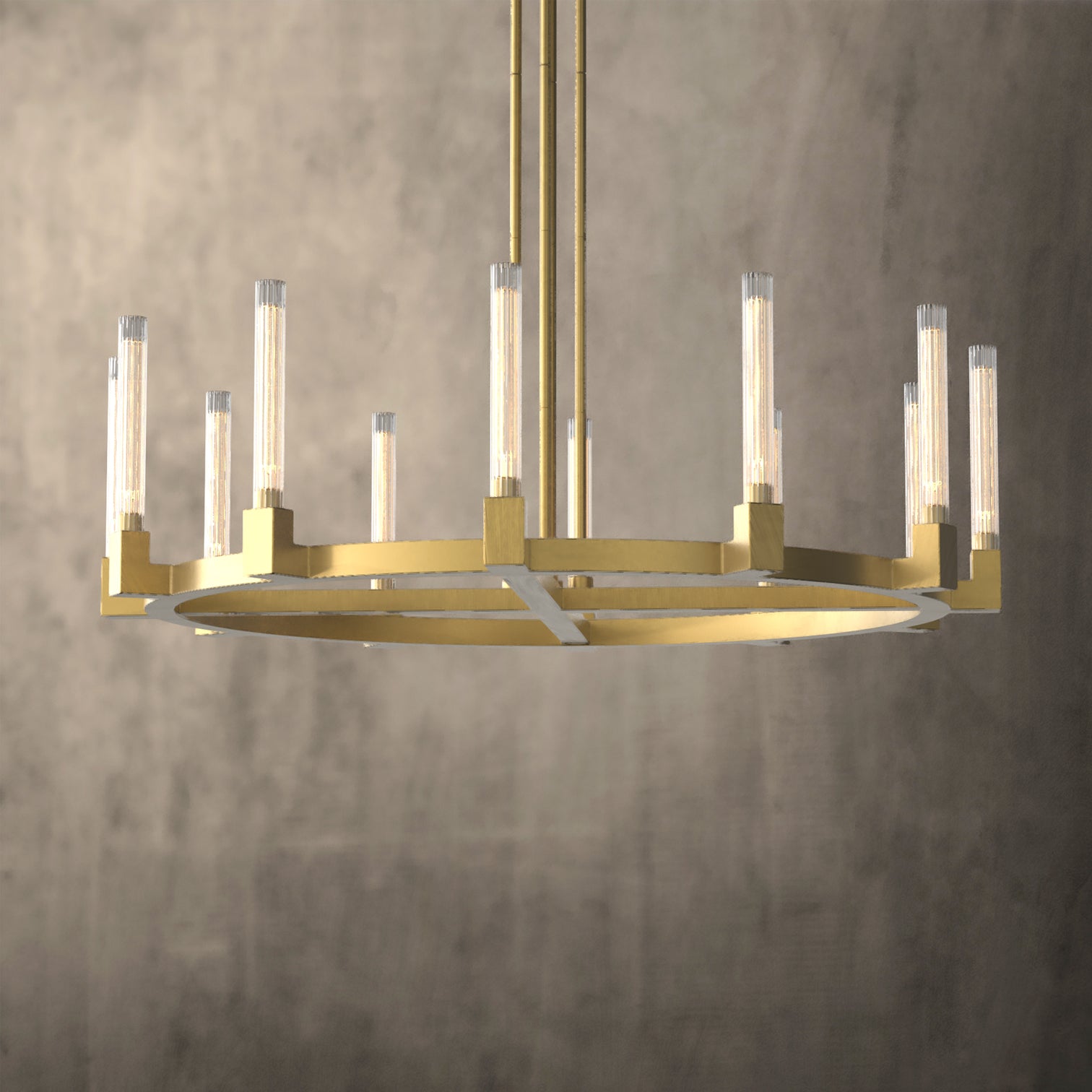 MONTE Large Modern Crystal Tubular Chandelier Round Aged Brass E27 - 7Pandas Australia