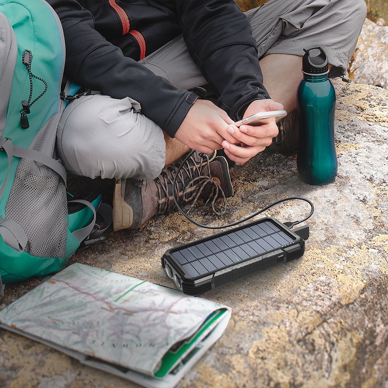 Outdoor Waterproof Power Bank 20000mAh With Solar Panel USB Charging Port LED Torch SOS Function - 7Pandas Australia