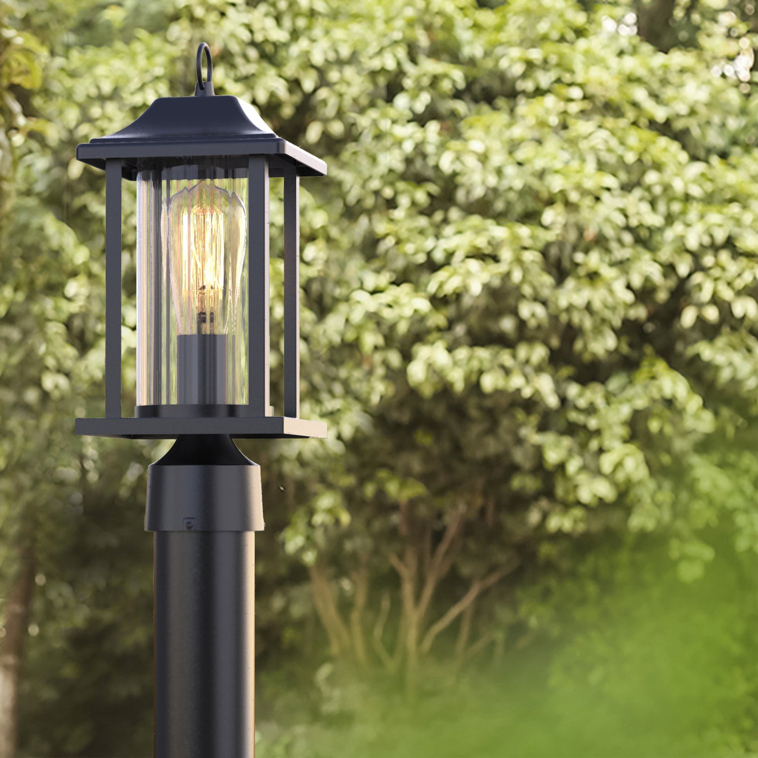 JULIA Outdoor Post Lights with Motion Sensor Dusk to Dawn with Pier Mount Base Matt Black with LED Bulb E27 - 7Pandas Australia