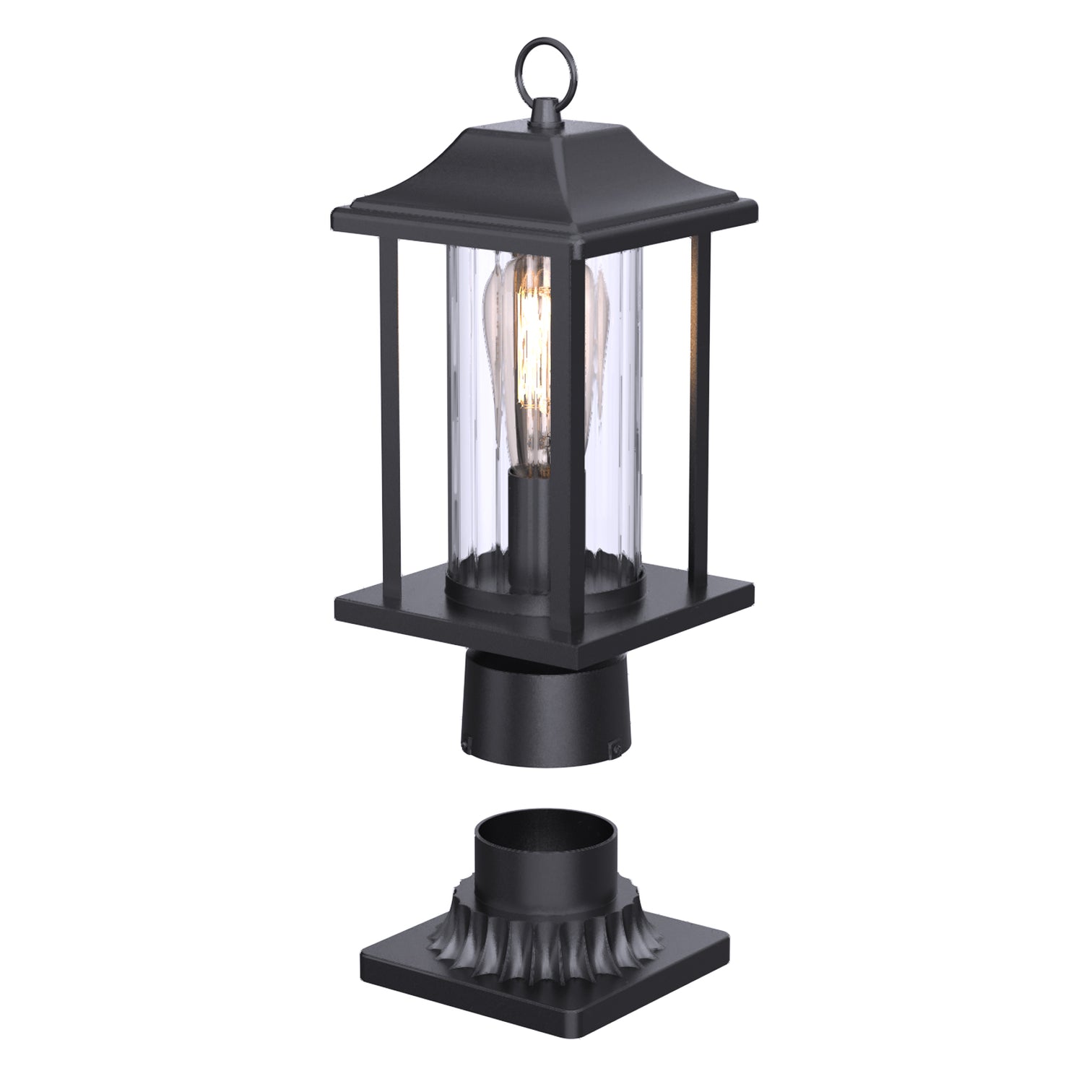 JULIA Outdoor Post Lights with Motion Sensor Dusk to Dawn with Pier Mount Base Matt Black with LED Bulb E27 - 7Pandas Australia