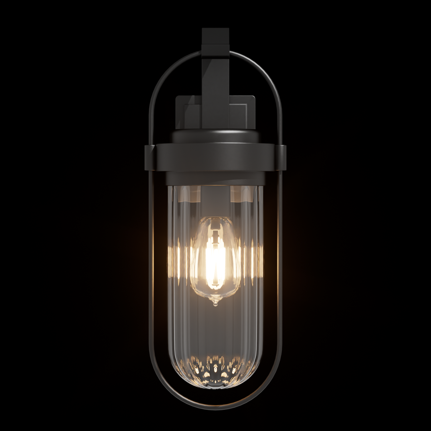 LOTUS Carriage Lantern Style Outdoor Wall Light with Ribbed Jelly Jar Glass E27 Matt Black - 7Pandas Australia