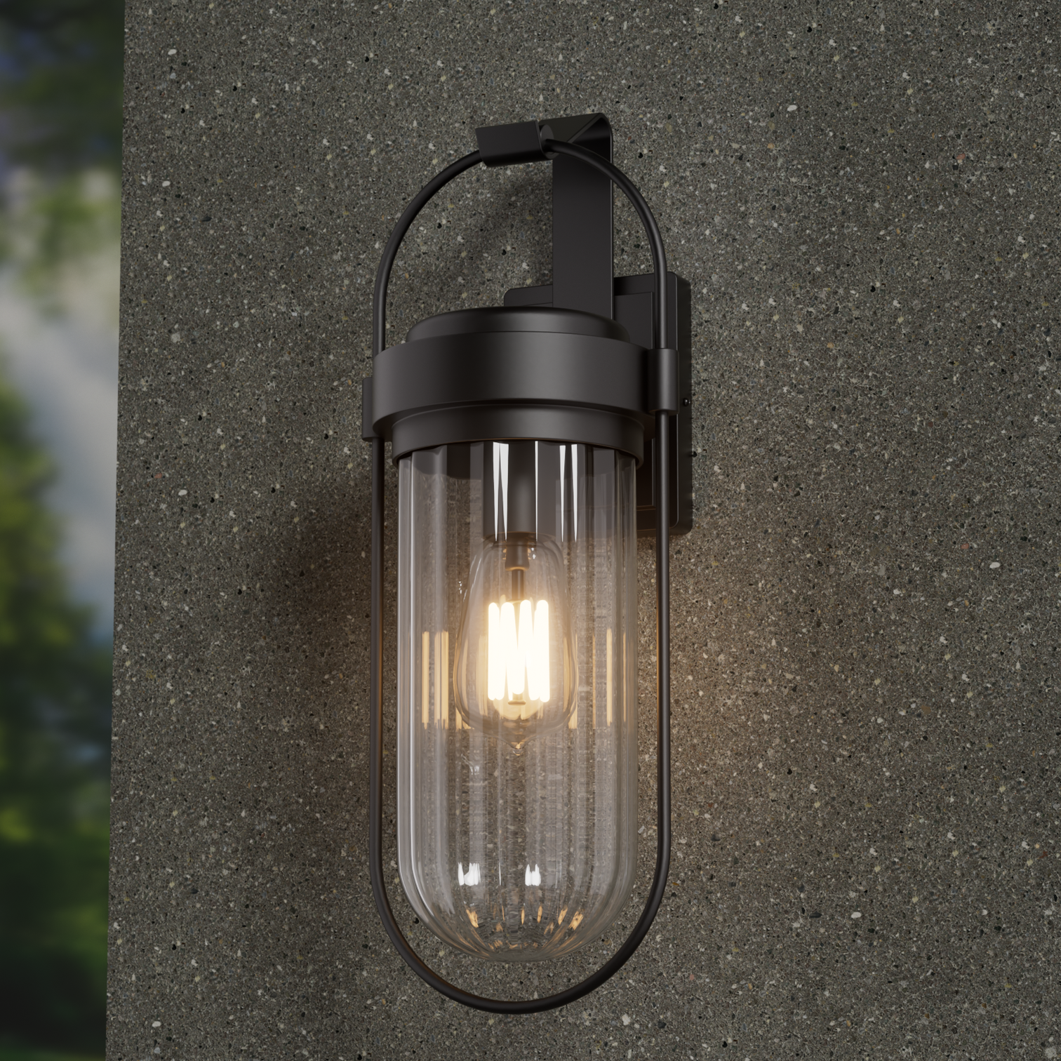 LOTUS Carriage Lantern Style Outdoor Wall Light with Ribbed Jelly Jar Glass E27 Matt Black - 7Pandas Australia