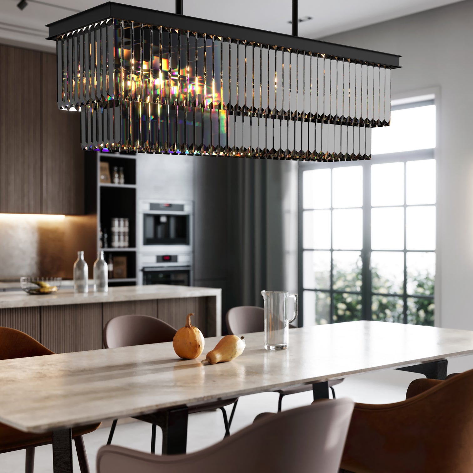 Terrance 16-Lights Rectangle Modern Smoky Crystal Chandelier Kitchen Dining E14 Lamp Base - 7Pandas Australia
