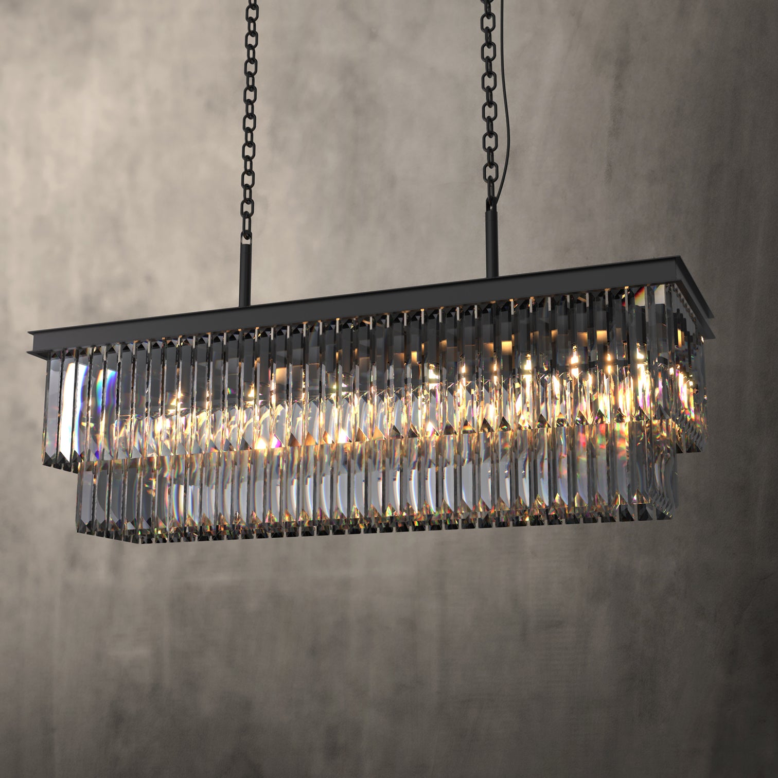 Terrance 16-Lights Rectangle Modern Smoky Crystal Chandelier Kitchen Dining E14 Lamp Base - 7Pandas Australia