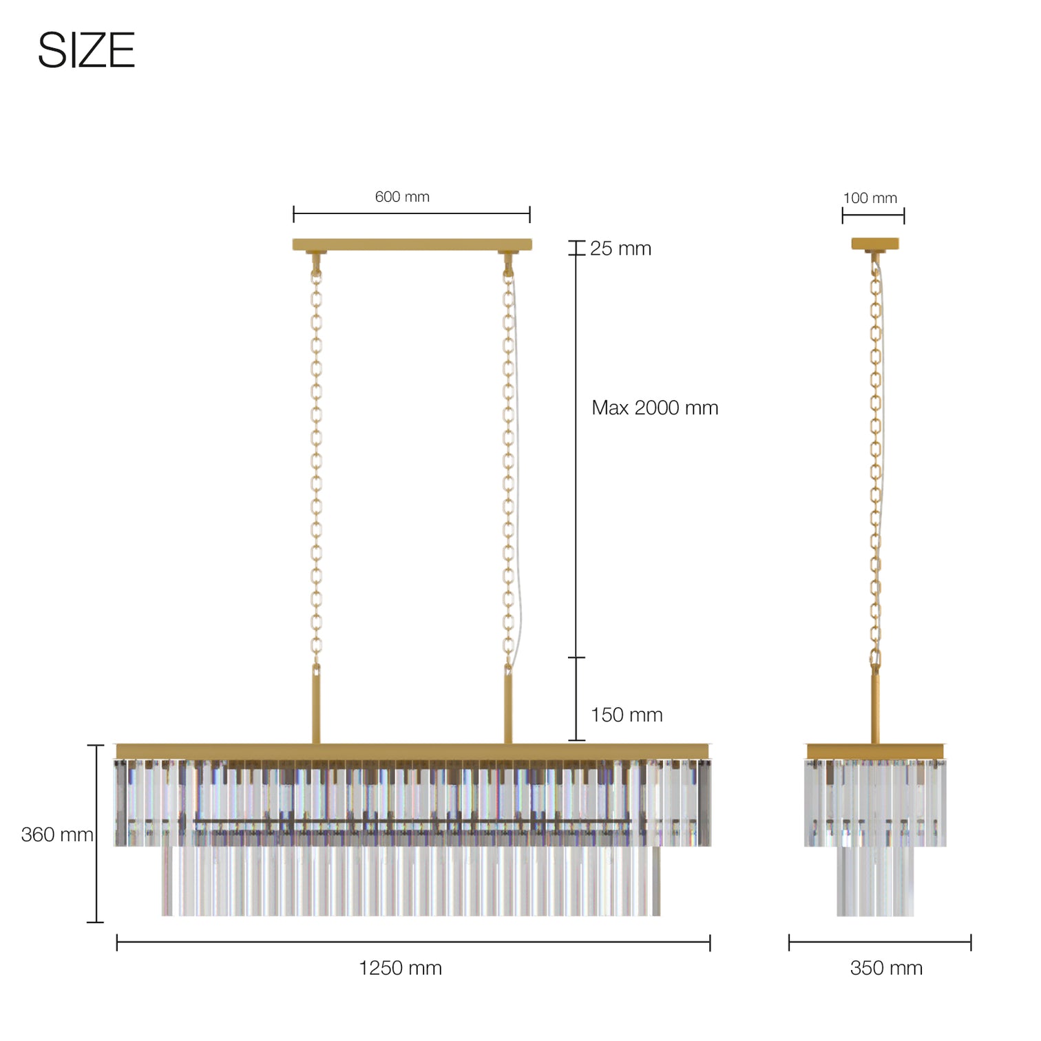BILL Dimmable Luxury K9 Crystal Chandelier Rectangle Kitchen Dining Table 1250mm Length - 7Pandas Australia