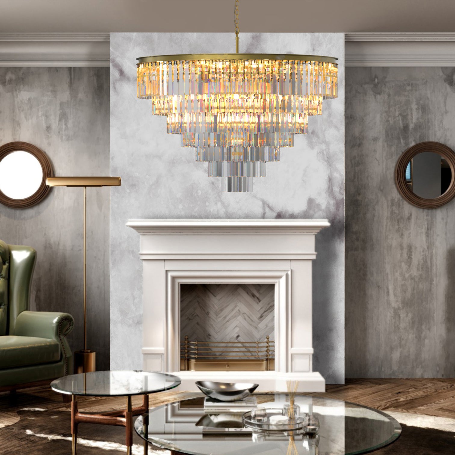 BILL Modern K9 Crystal Chandelier Angular Glass Aged Brass E14 lamp base - 7Pandas Australia