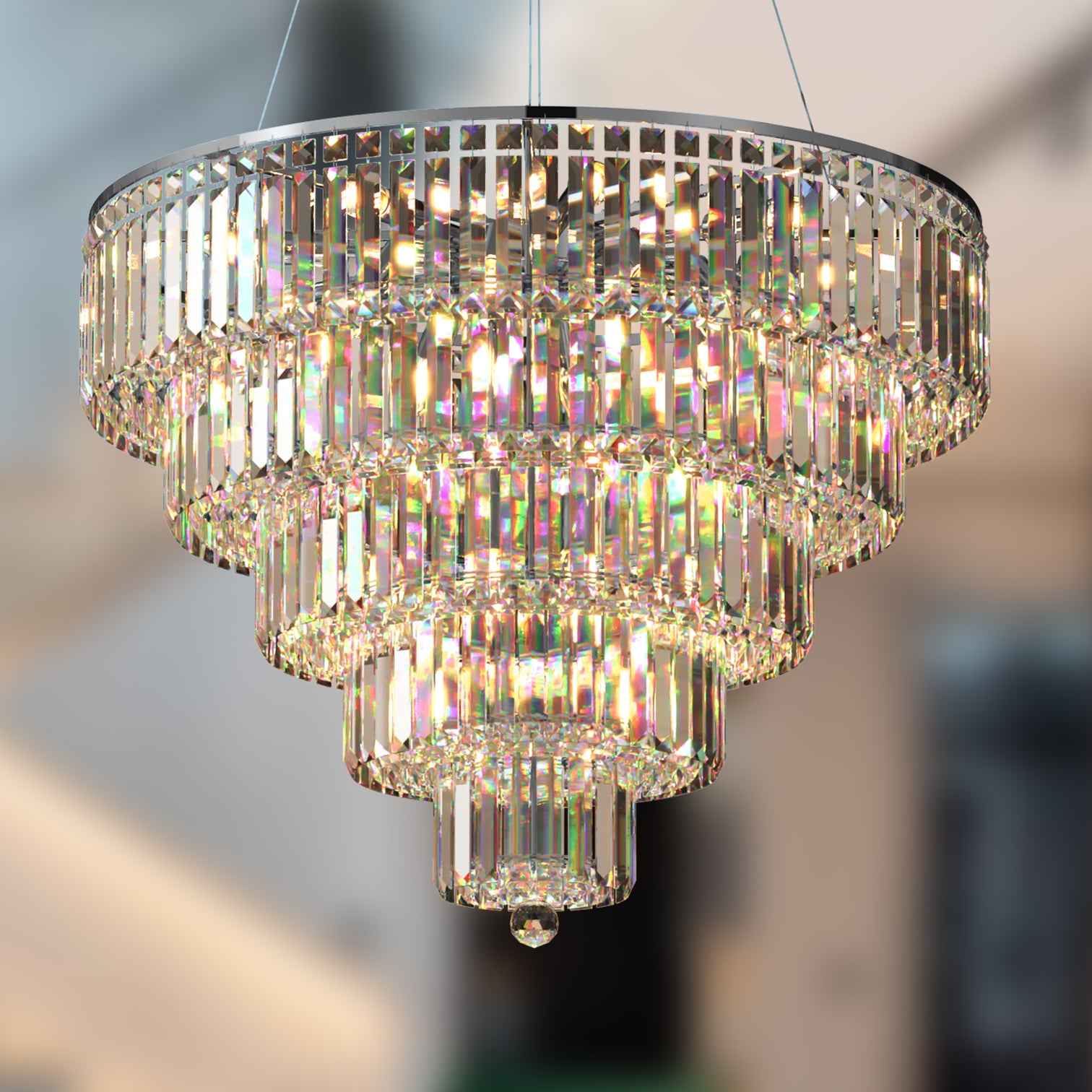 FIZAR K9 Large Contemporary Modern Crystal Chandelier Raindop Round Light Fixture E14 base - 7Pandas Australia