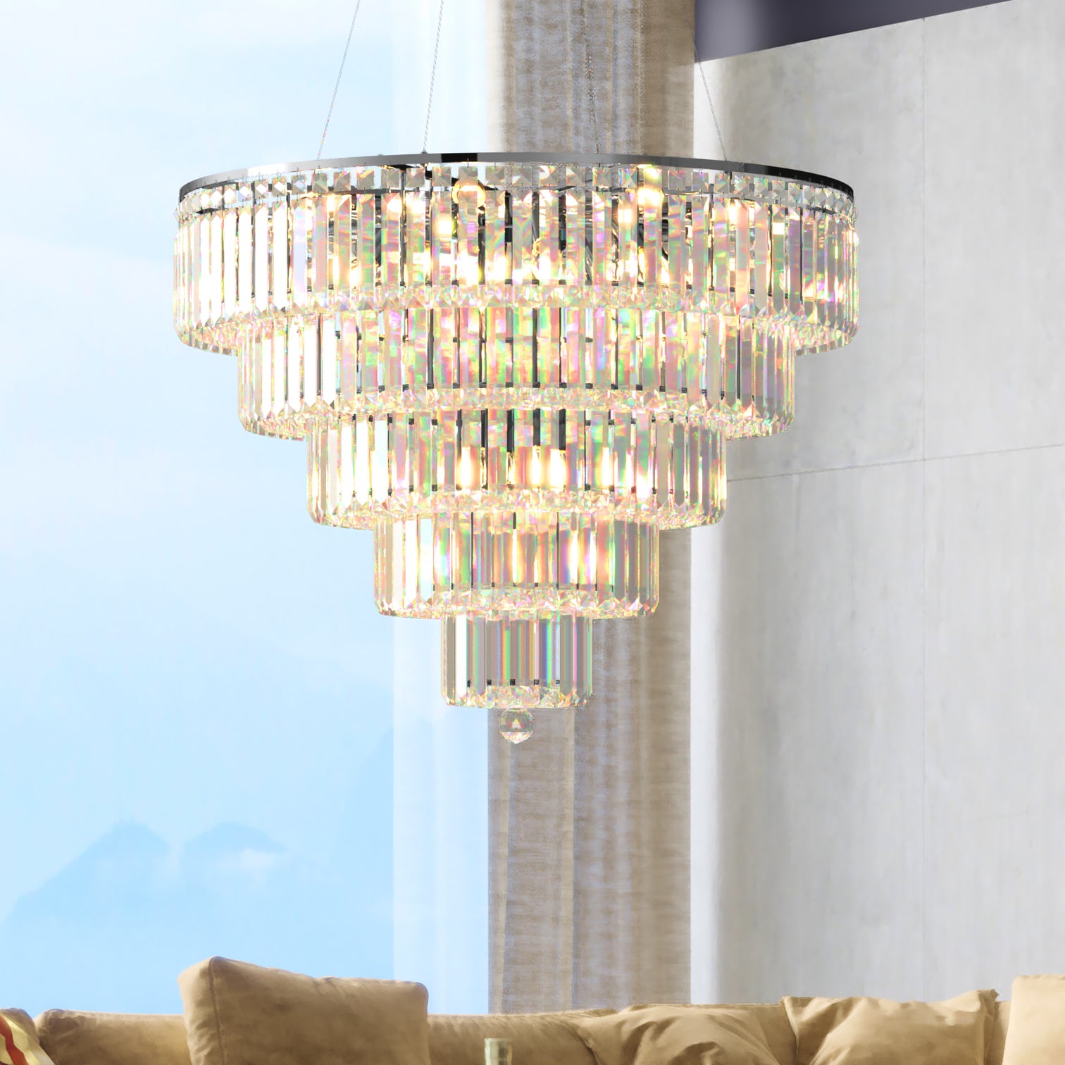 FIZAR K9 Large Contemporary Modern Crystal Chandelier Raindop Round Light Fixture E14 base - 7Pandas Australia
