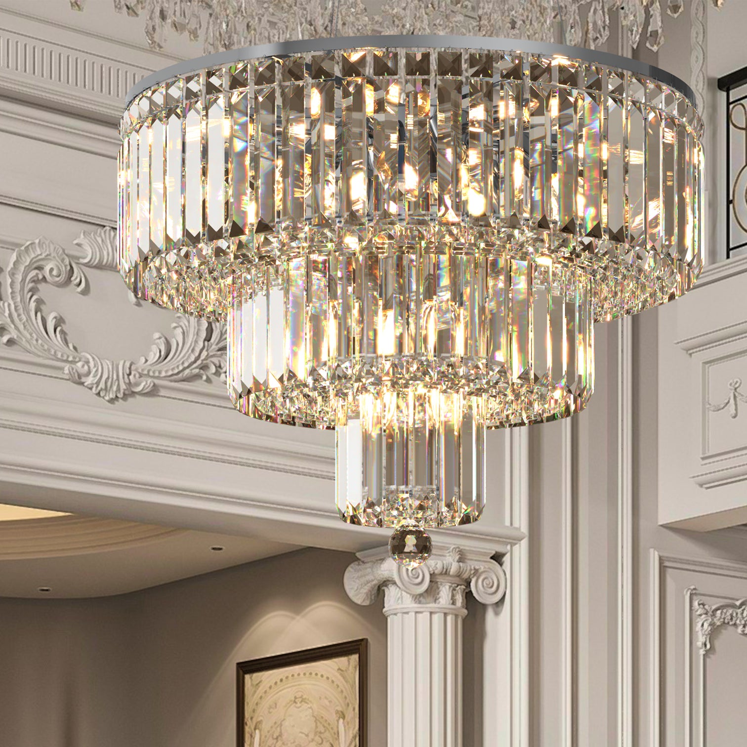 FIZAR K9 Large Contemporary Modern Crystal Chandelier Raindop Round Light Fixture E14 base - 7Pandas Australia