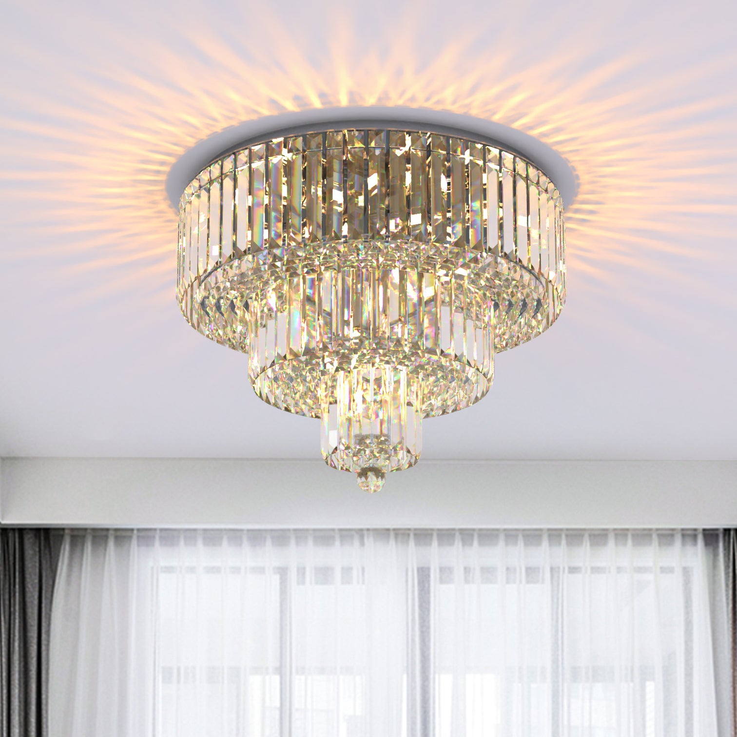 FIZAR K9 Large Contemporary Modern Crystal Chandelier Raindop Round Light Fixture E14 base - 7Pandas Australia