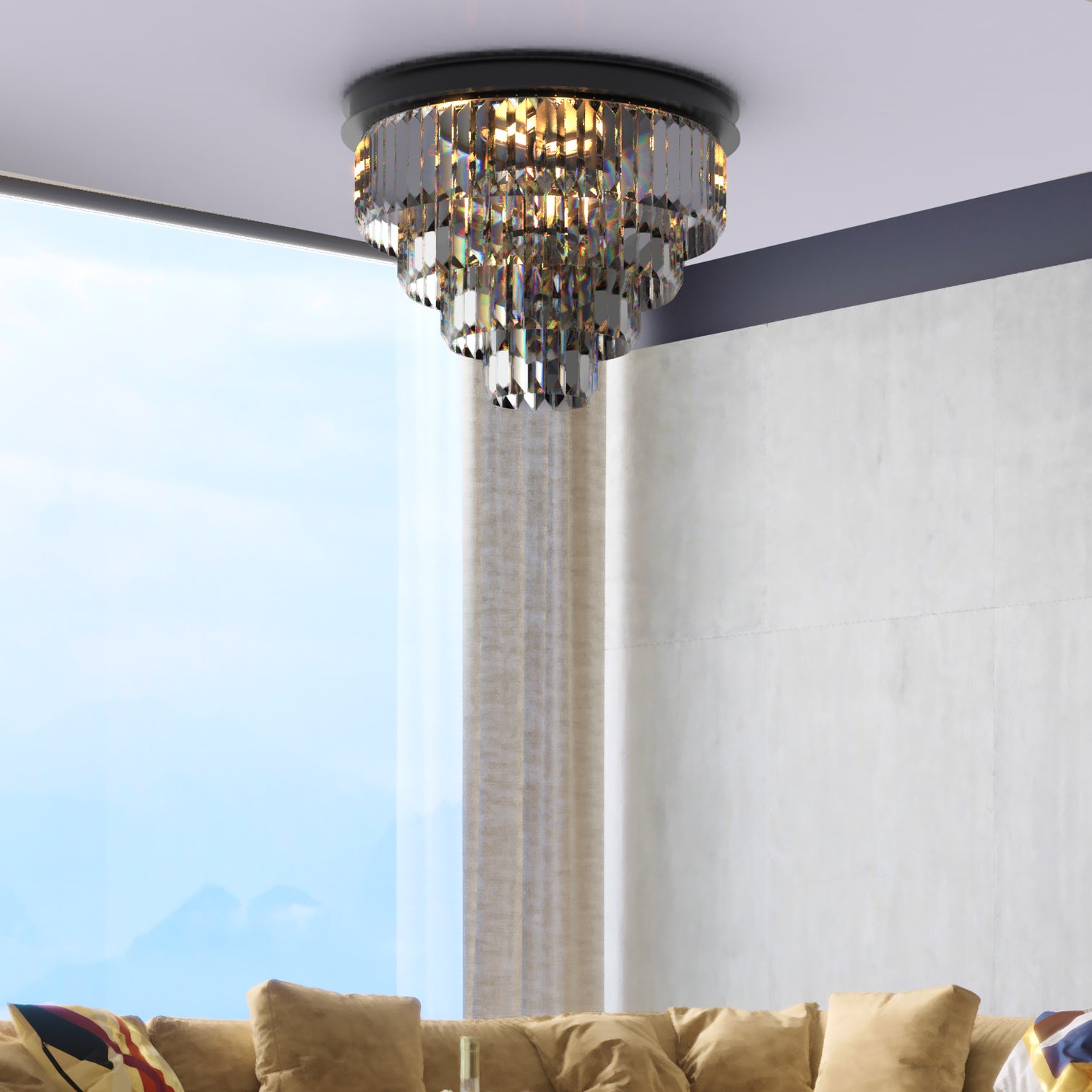 Teras K9 Modern Crystal Chandelier Round Light Fixture Flush Mount Type E14 base - 7Pandas Australia