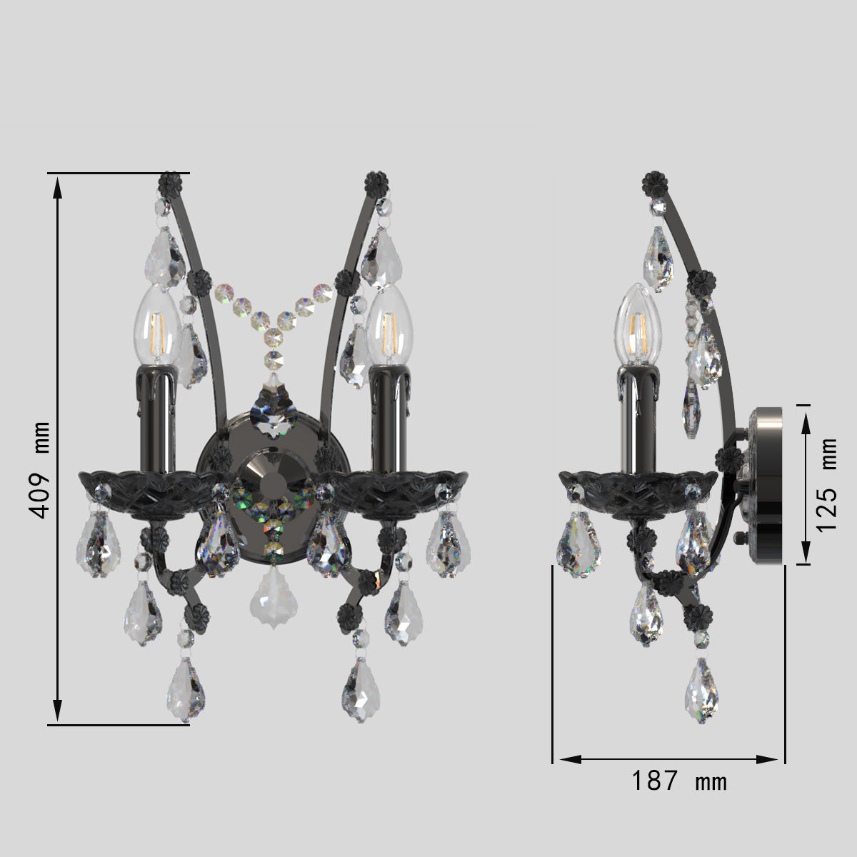 PARIS Provincial Style K9 Crystal Wall Light  E14 Candelabra bulb - 7Pandas Australia
