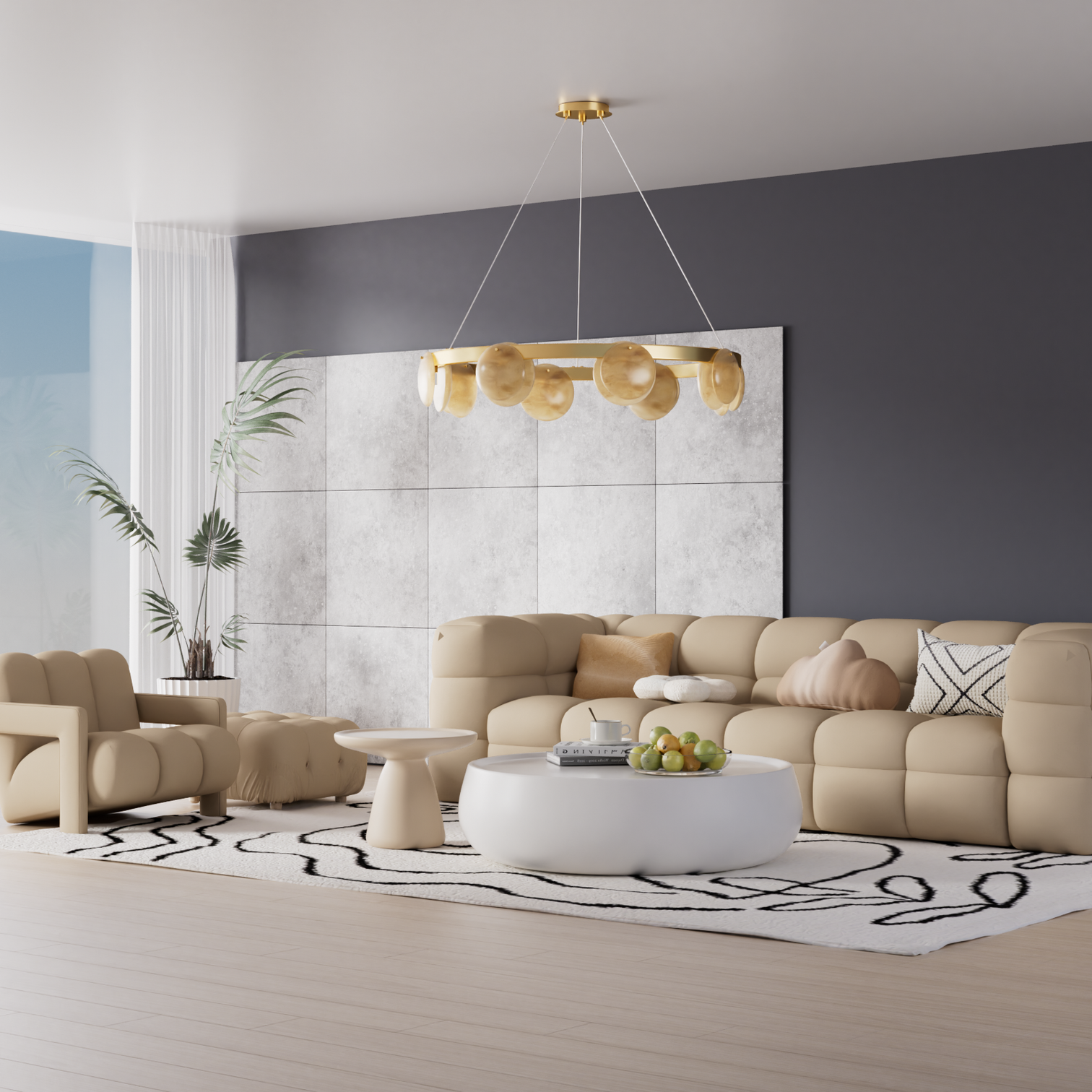 CLAUD Circular Modern Style Alabaster Chandeliers Dining Room Foyer Entryway Hallway LED G9 Bulb Included - 7Pandas Australia