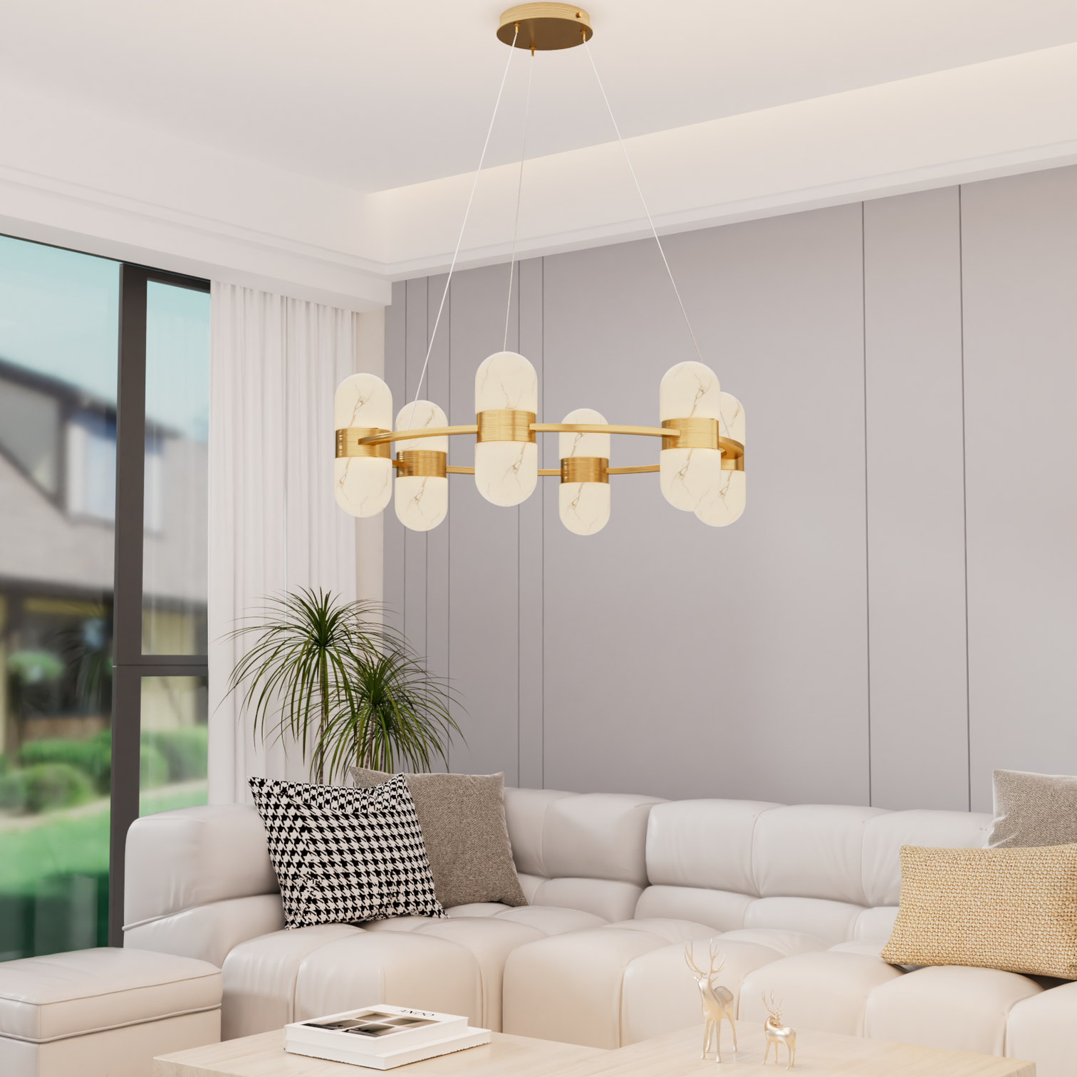 ROCKET 6-Lights 420mm Round Alabaster Chandeliers Dining Room Foyer Entryway Hallway LED G9 Bulb Included - 7Pandas Australia