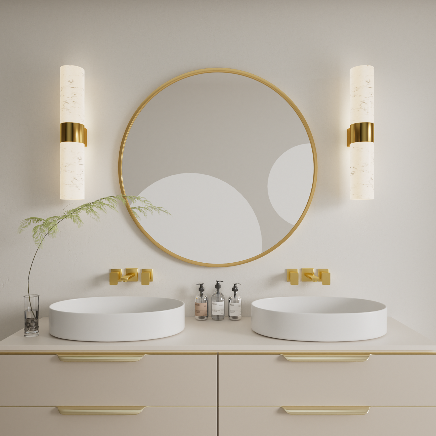 KUTA Luxury Alabaster Bathroom Vanity Interior Wall Light Aged Brass LED Bulb Included - 7Pandas Australia