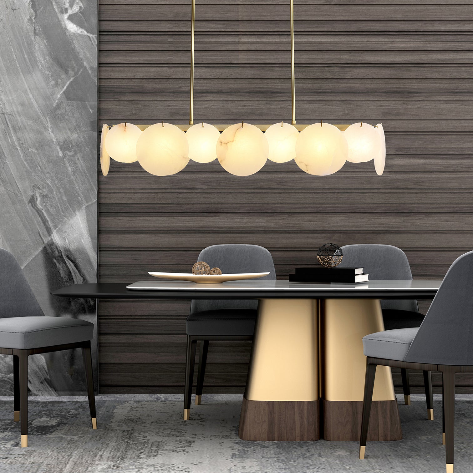 PORTSEA 1050mm Luxury Alabaster Stone Chandelier Dining Kitchen G9 Bulb Included - 7Pandas Australia