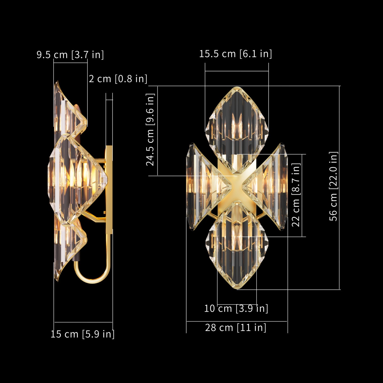 BLIN Luxury K9 Crystal Interior Wall Light Aged Brass Living Room Bathroom Vanity Light E14 Base - 7Pandas Australia