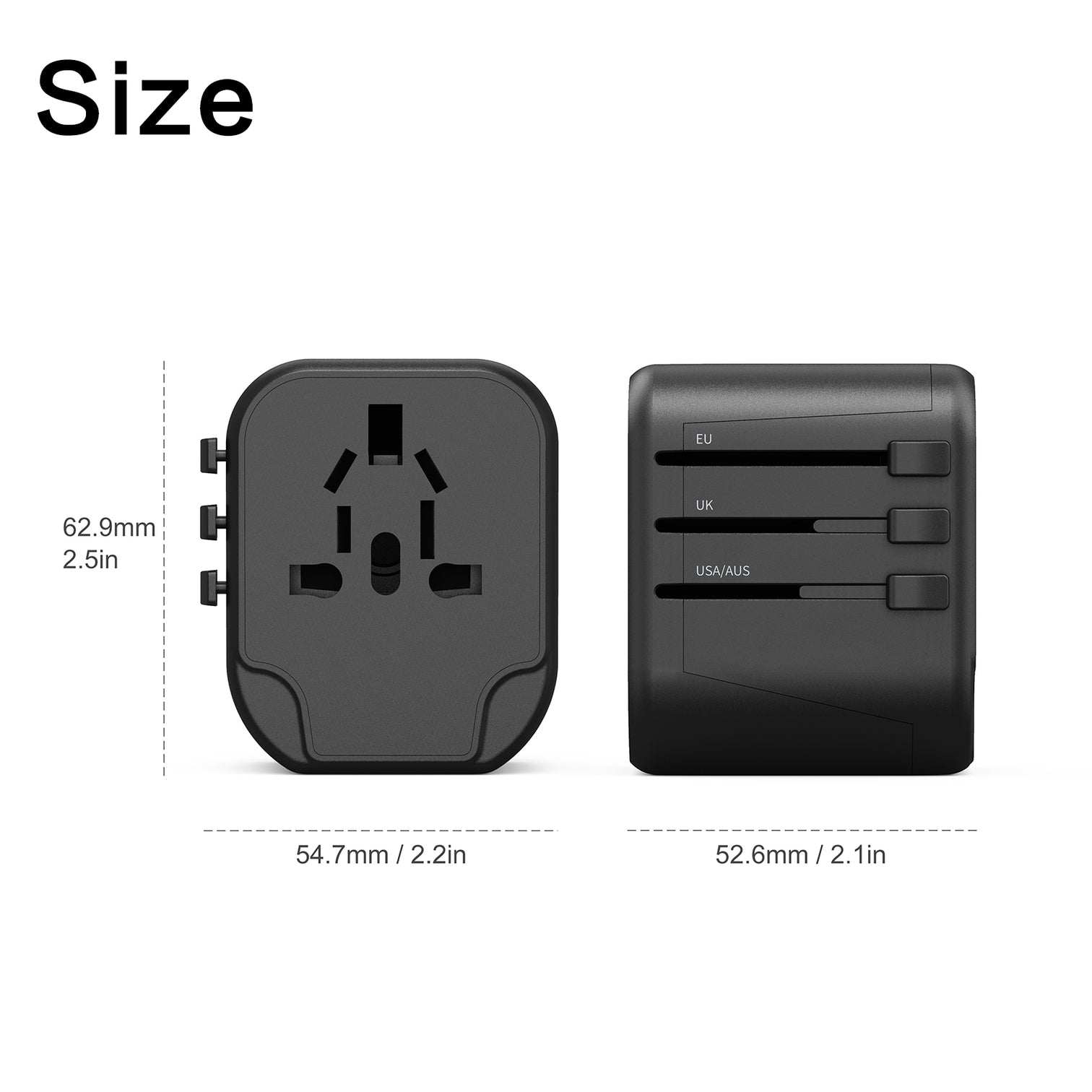 4PACK Travel Adapter Worldwide All in One Universal Wall AC Wall Charger Dual USB Ports Phone Laptop Black - 7Pandas Australia