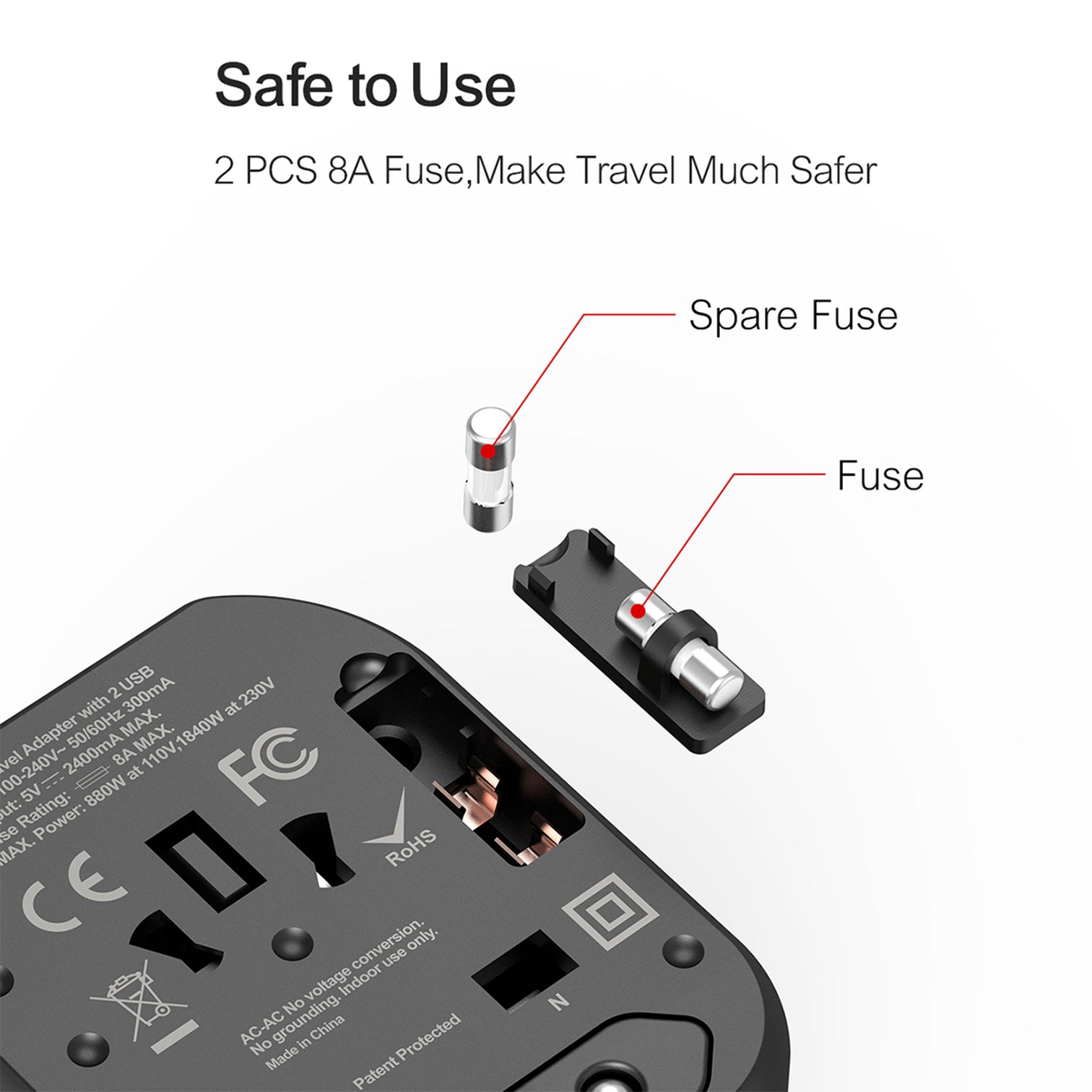 4PACK Travel Adapter Worldwide All in One Universal Wall AC Wall Charger Dual USB Ports Phone Laptop Black - 7Pandas Australia