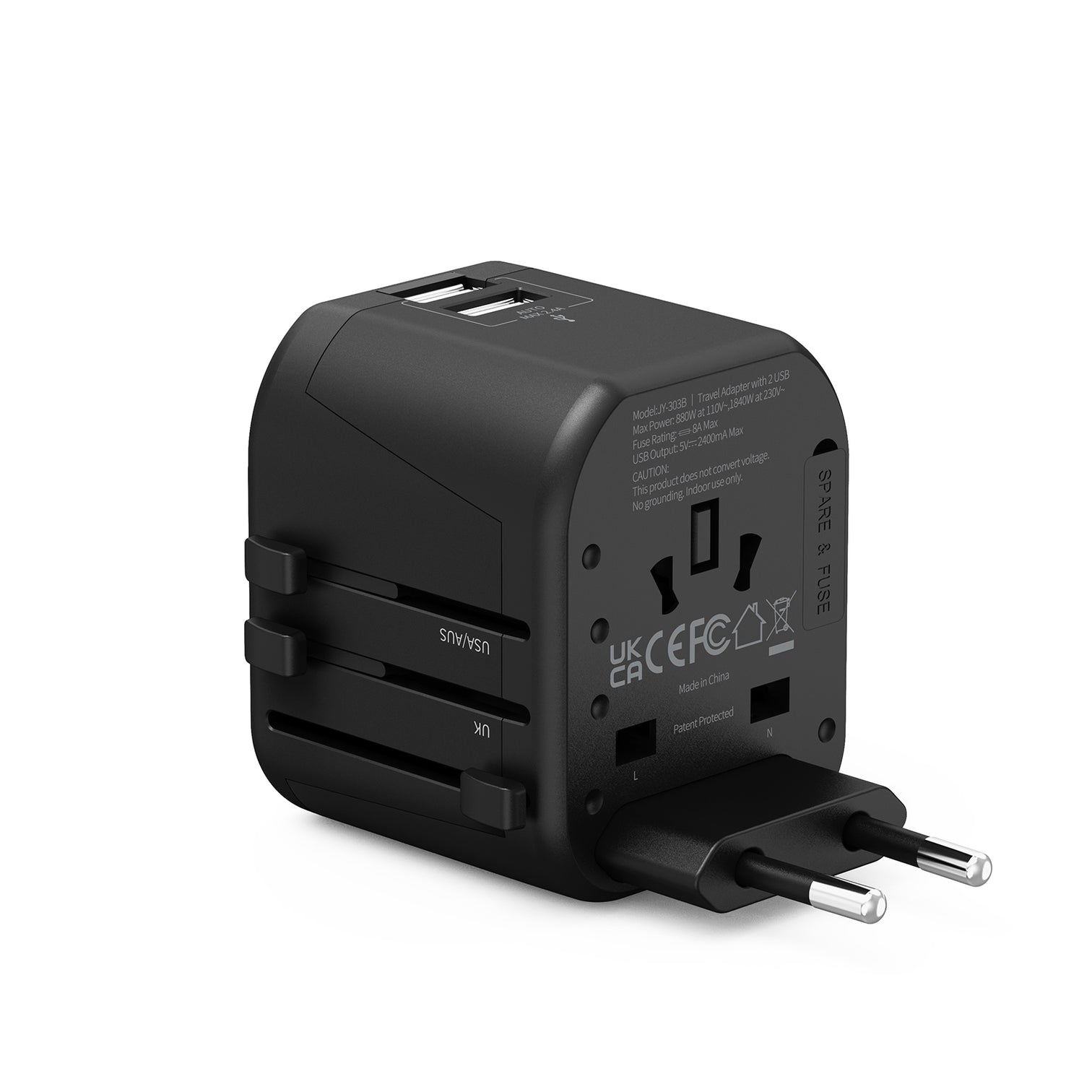 4PACK Travel Adapter Worldwide All in One Universal Wall AC Wall Charger Dual USB Ports Phone Laptop Black - 7Pandas Australia