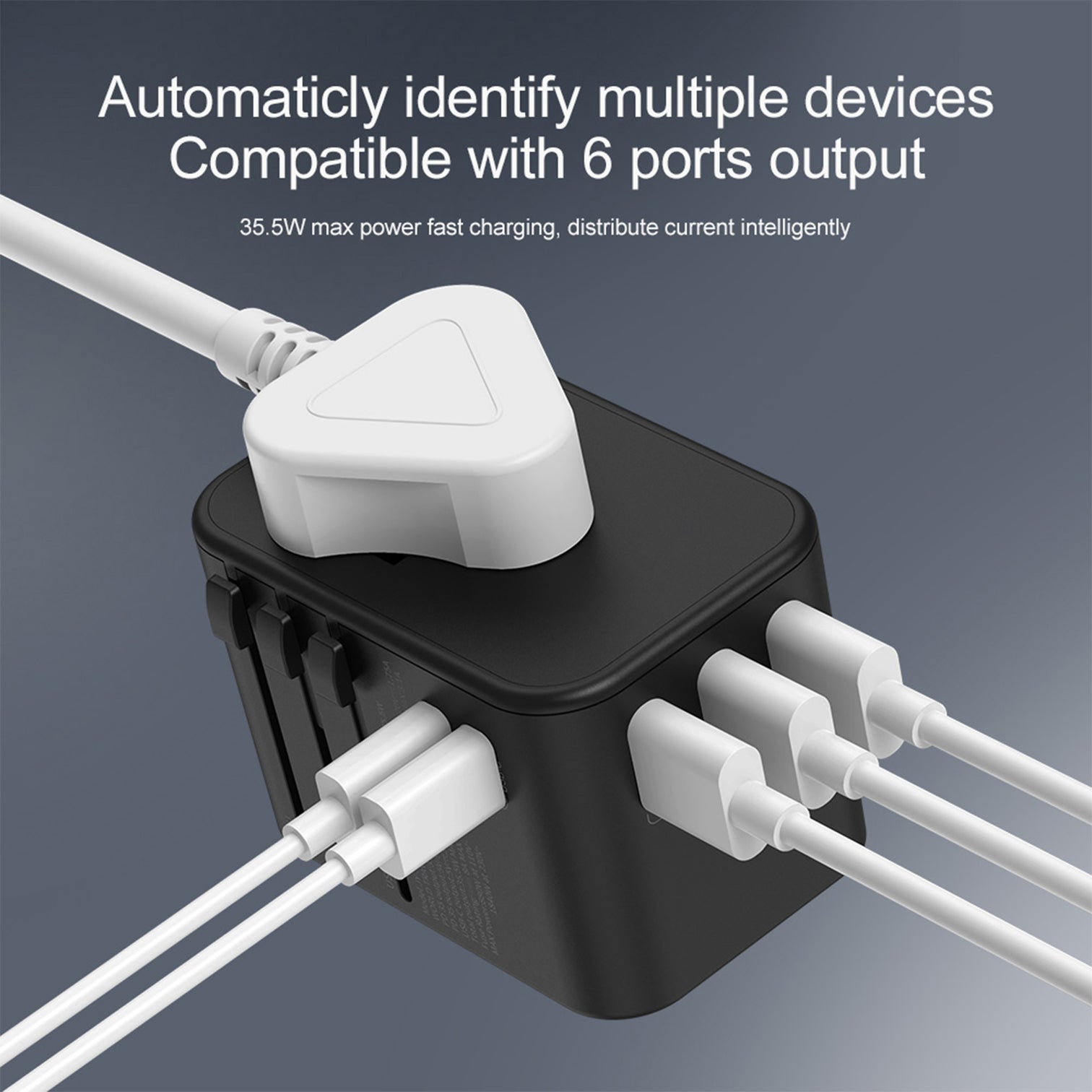 3PACK Universal Travel Plug Adapter PD 35W QC 3.0 USB 3 USB-A 2 USB-C All in One Worldwide Rapid Charge  Black - 7Pandas Australia