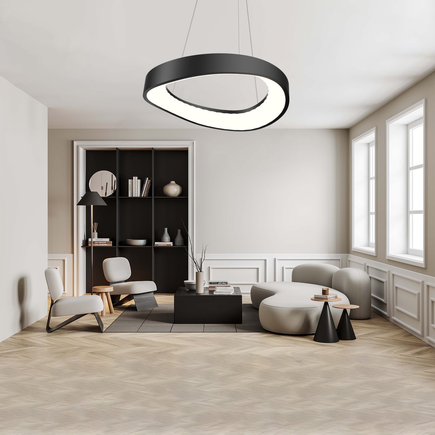 CARLA 520mm LED Round Chandelier 50W CCT Selectable Color Temperature Dimmable Sand Black - 7Pandas Australia