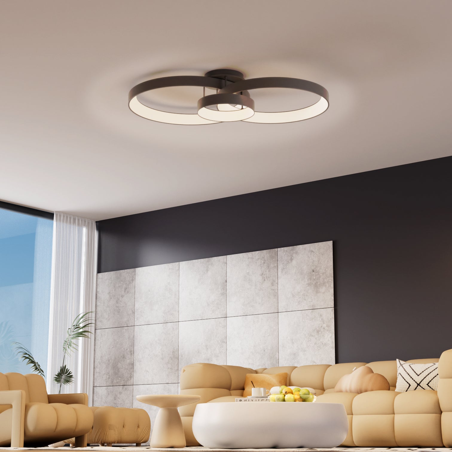 AVLON LED 3-RING Ceiling Type Flush Mount Light 20W+30W+38W 2CCT 5000lm Black Dimmable - 7Pandas Australia