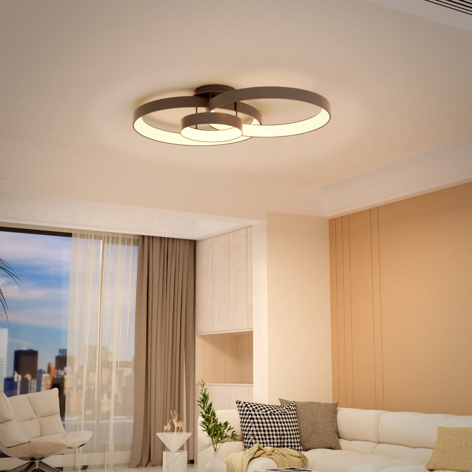 AVLON LED 3-RING Ceiling Type Flush Mount Light 20W+30W+38W 2CCT 5000lm Black Dimmable - 7Pandas Australia