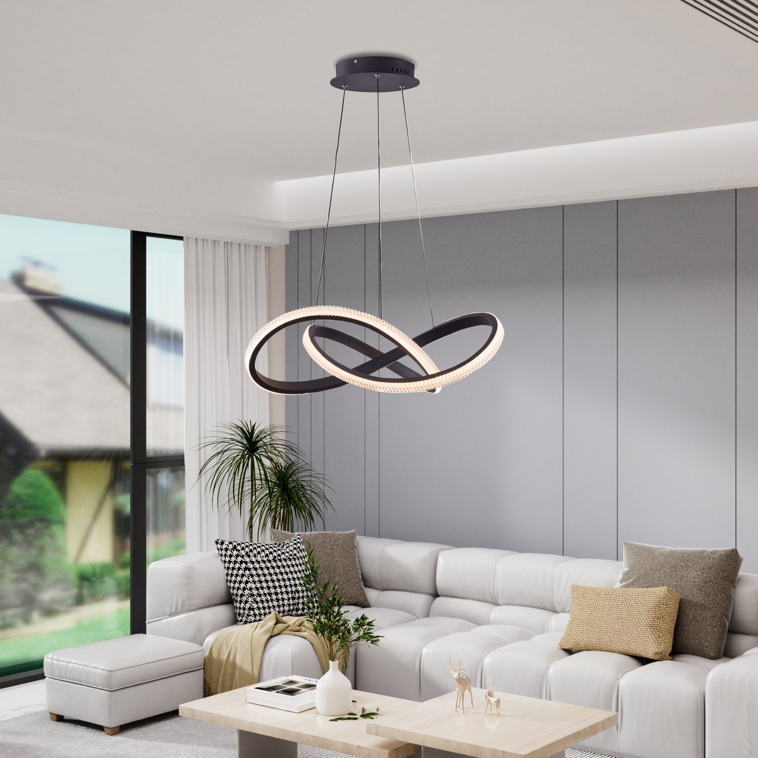 PHIX Contemporary Style LED Pendant Light 2CCT Dimmable Matt Black - 7Pandas Australia