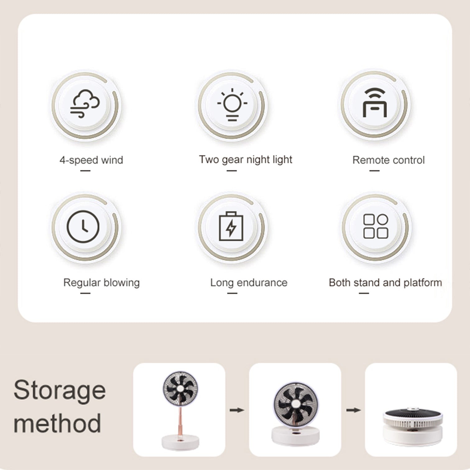 Rechargeable Premium Foldable Fan 4 Speed Portable Fan Adjustable Height with Remote Control - 7Pandas Australia