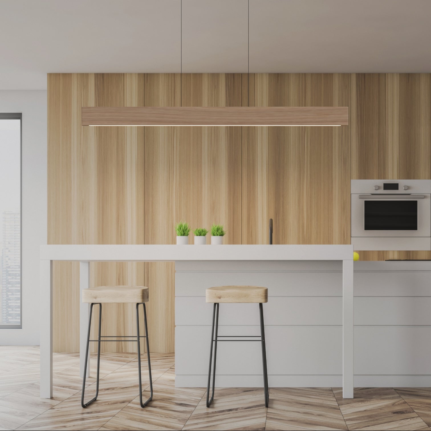 REBECA Nordic Style LED Dimmable Wood Linear Light Fixtures Office Kitchen Island for Dining Room - 7Pandas Australia